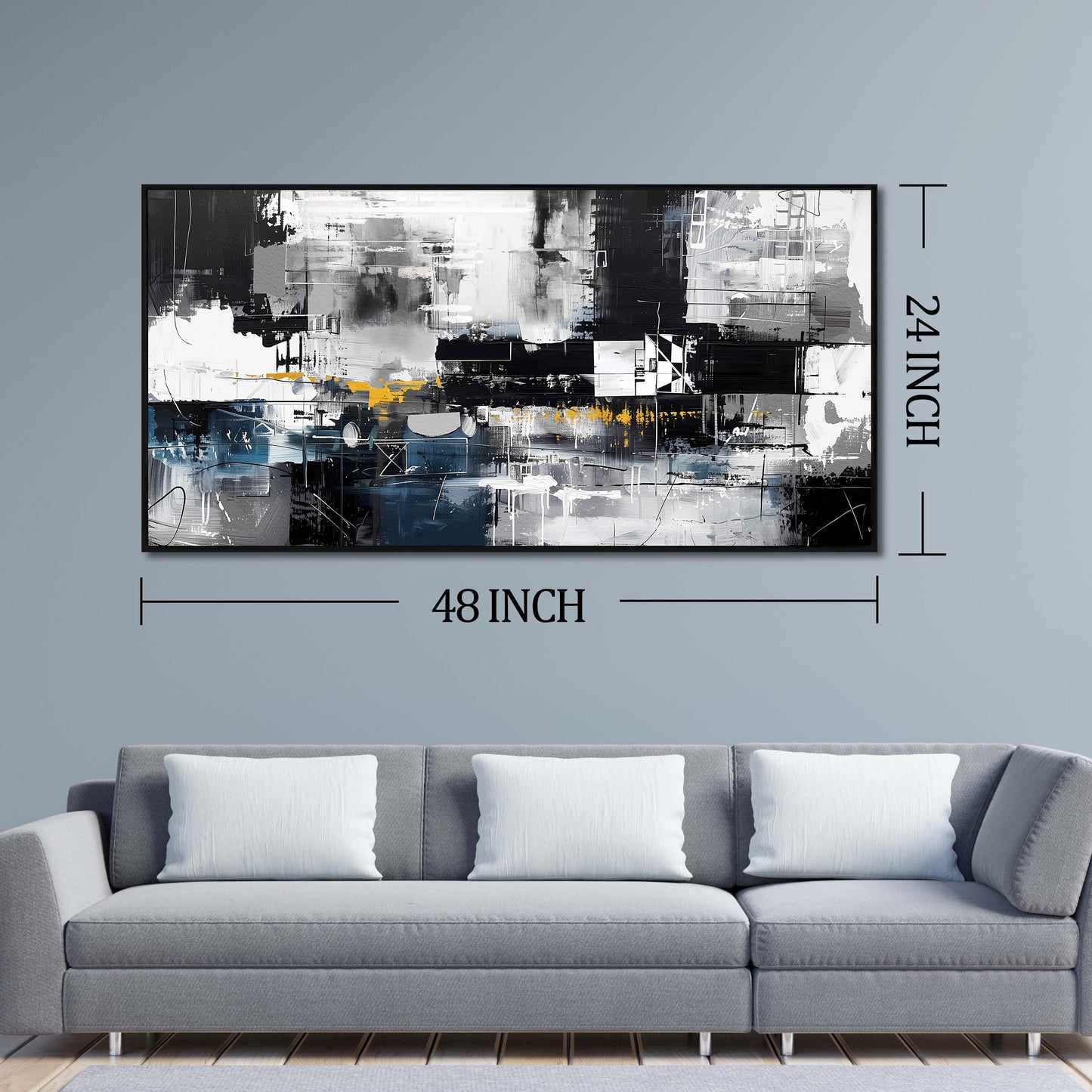 Gold Wall Art White Wall Pictures Beautiful Flower Wall Decorations for Living Room Black Artwork 24"x48" Art for Home Office