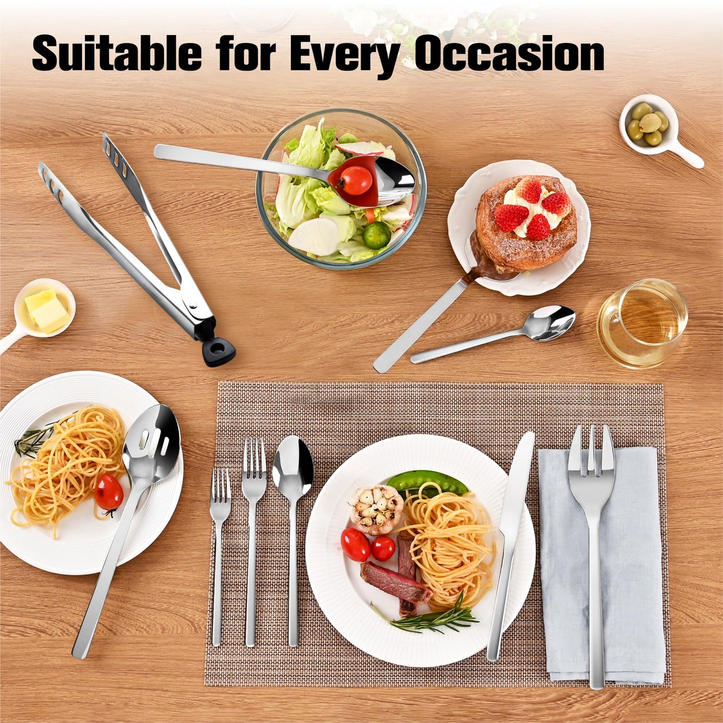 KINGSTONE Besteckset, 20-teiliges Besteckset für 4 Personen, Besteck aus Edelstahl 18/10, hochglanzpoliert, spülmaschinenfest, für Zuhause, Restaurant, Hochzeit, Party (Silber, 20-teilig für 4)