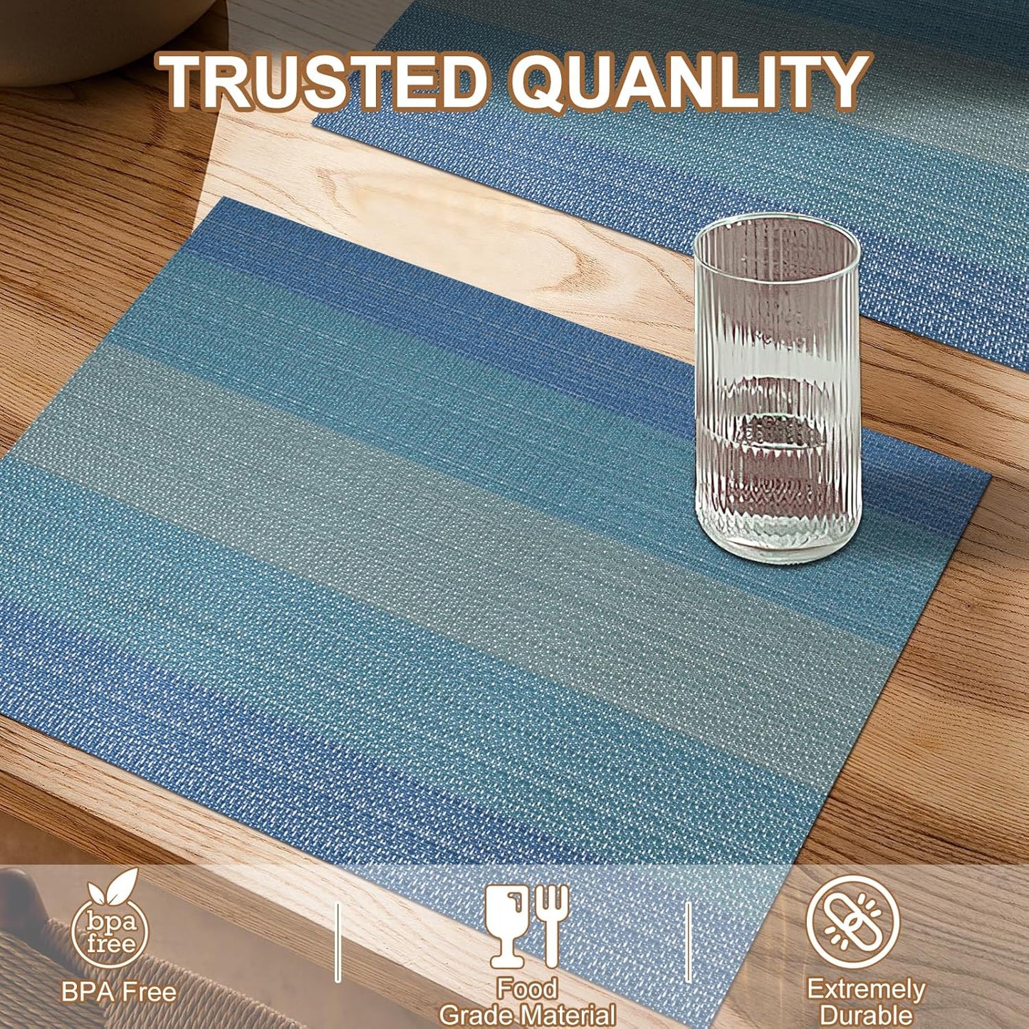 Tischsets 6er-Set, gewebtes Vinyl-Tischset für Esstisch, waschbar, abwischbar, Küchentischsets, strapazierfähige Tischsets für drinnen und draußen, 01 Beige, 6 Stück