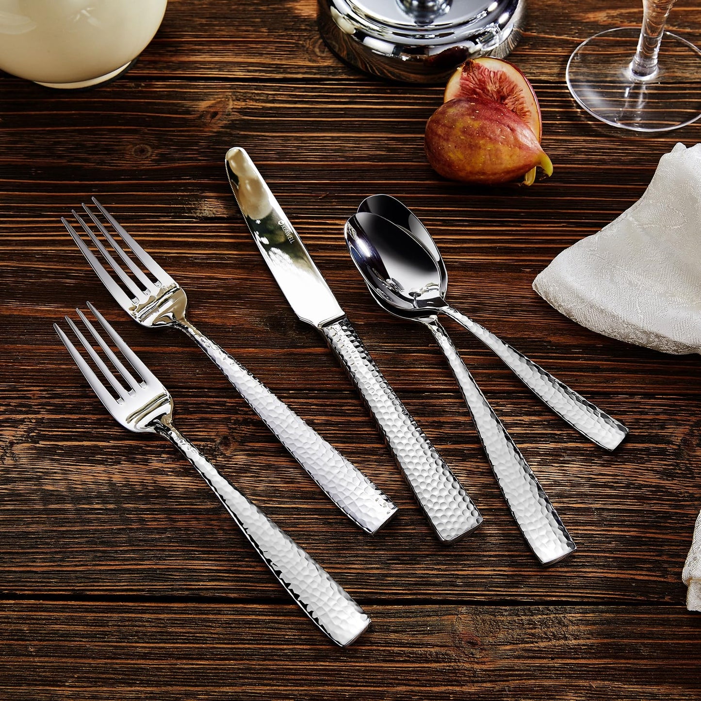 KEAWELL Premium 20/45/65-teiliges Louis-Silberbesteck-Set mit gehämmertem Rand und quadratischem Rand, 18/10 Edelstahl, Service für 4/8/12 Personen, feines Besteck-Set, spülmaschinenfest (45)