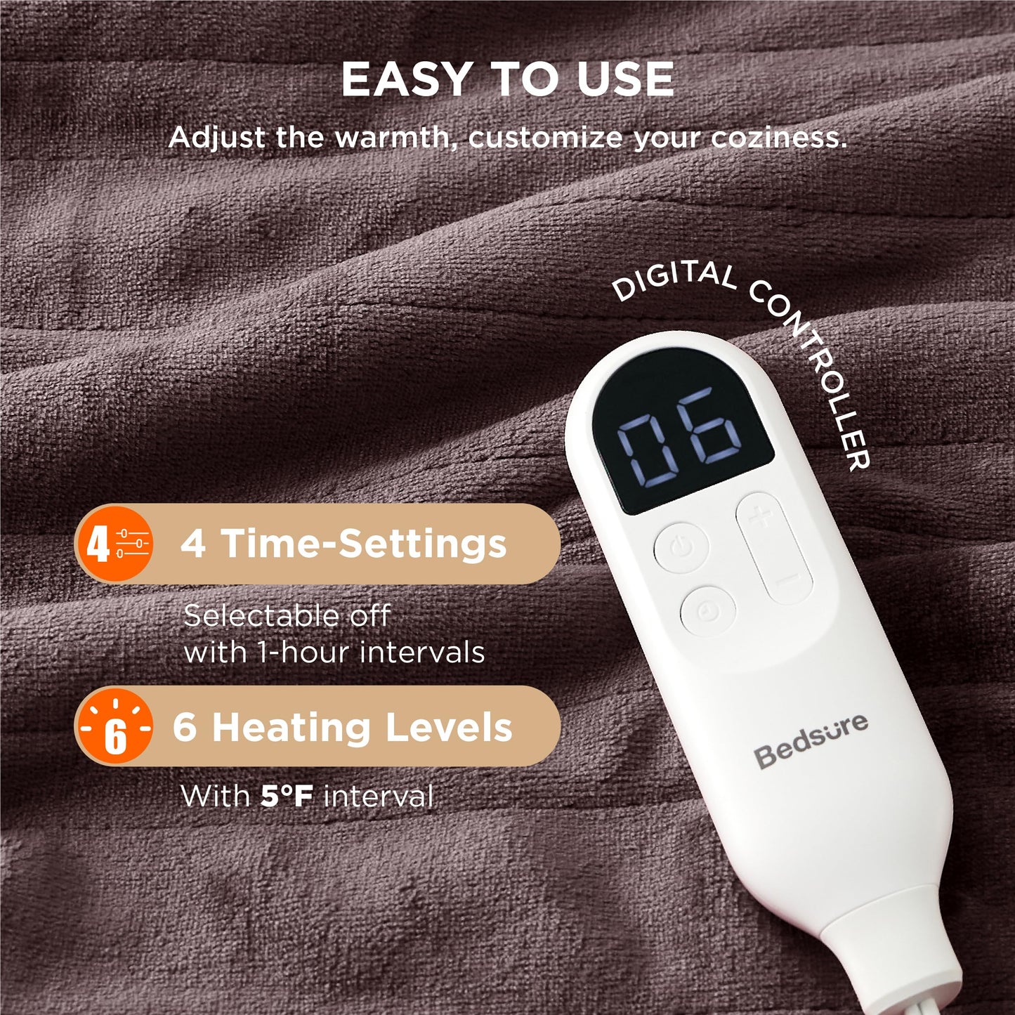 Electric Heated Blanket/Throw - Seamless Flannel Electric Blanket, Heating Blanket with 4 Time Settings & 6 Heat Settings, Warm Blanket Gift for Grandma (50x60 inches, Black)