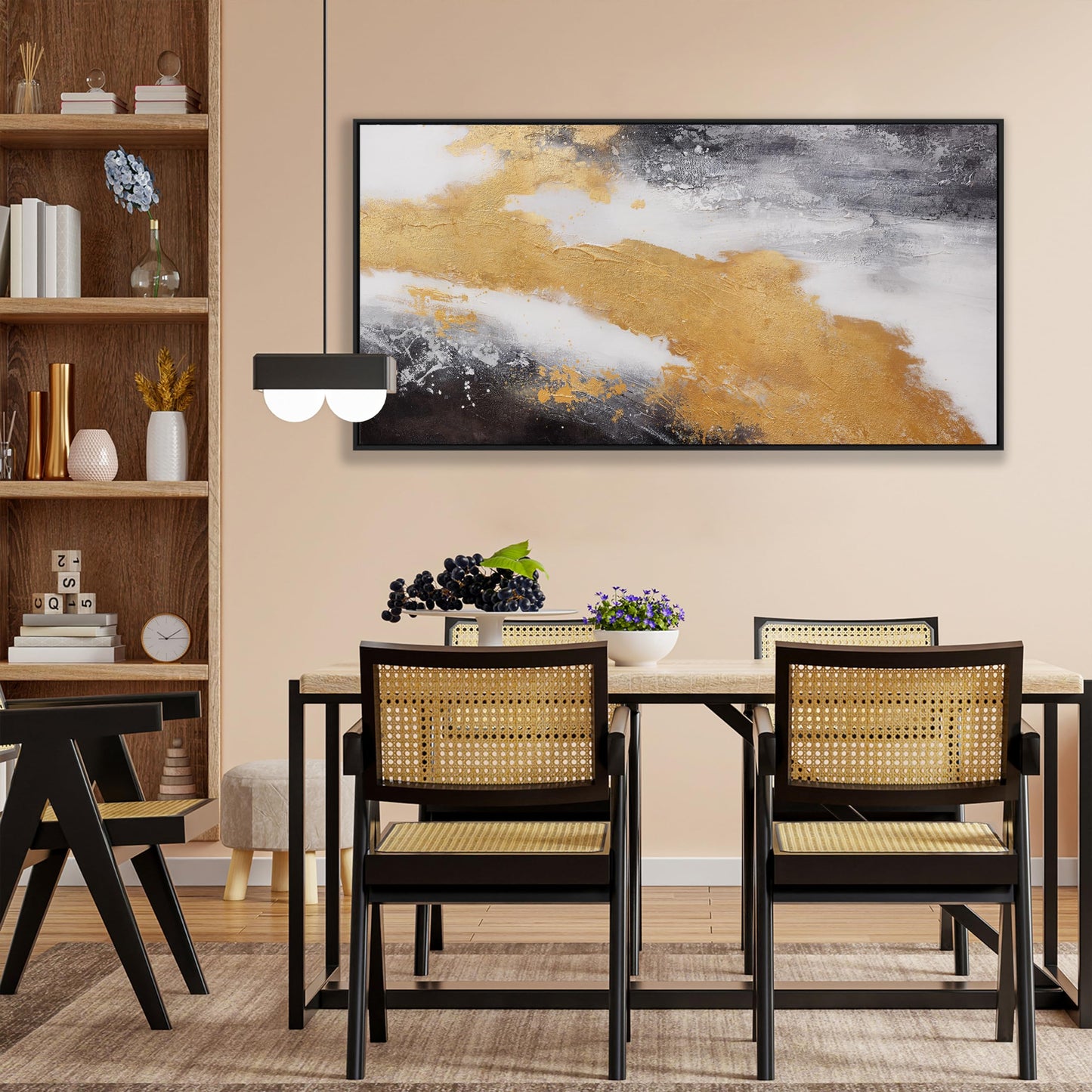 Gerahmte Wandkunst, abstrakte Wanddekoration mit Blattgold, Leinwanddrucke, Gemälde, abstrakte Kunstwerke für Wohnzimmer, Büro, Schlafzimmer, Heimdekoration, 61 x 121 cm