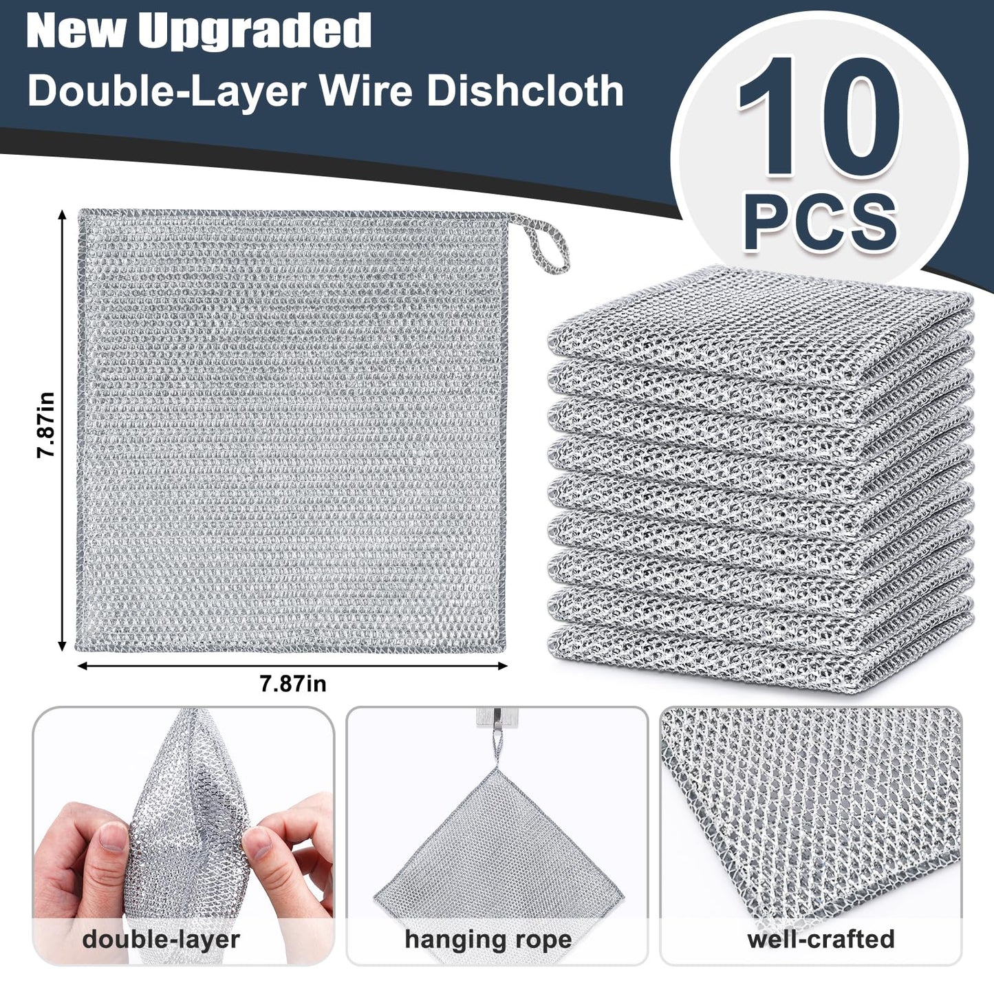 Navona 18 Pcs New Upgrade Steel Wire Dishcloth,Double-Layer Steel Wire Cleaning Cloth,Powerful Cleaning Non-Scratch Wire Dishcloth Rag for Cookware, Sinks, Dishes, Stove Tops, Small