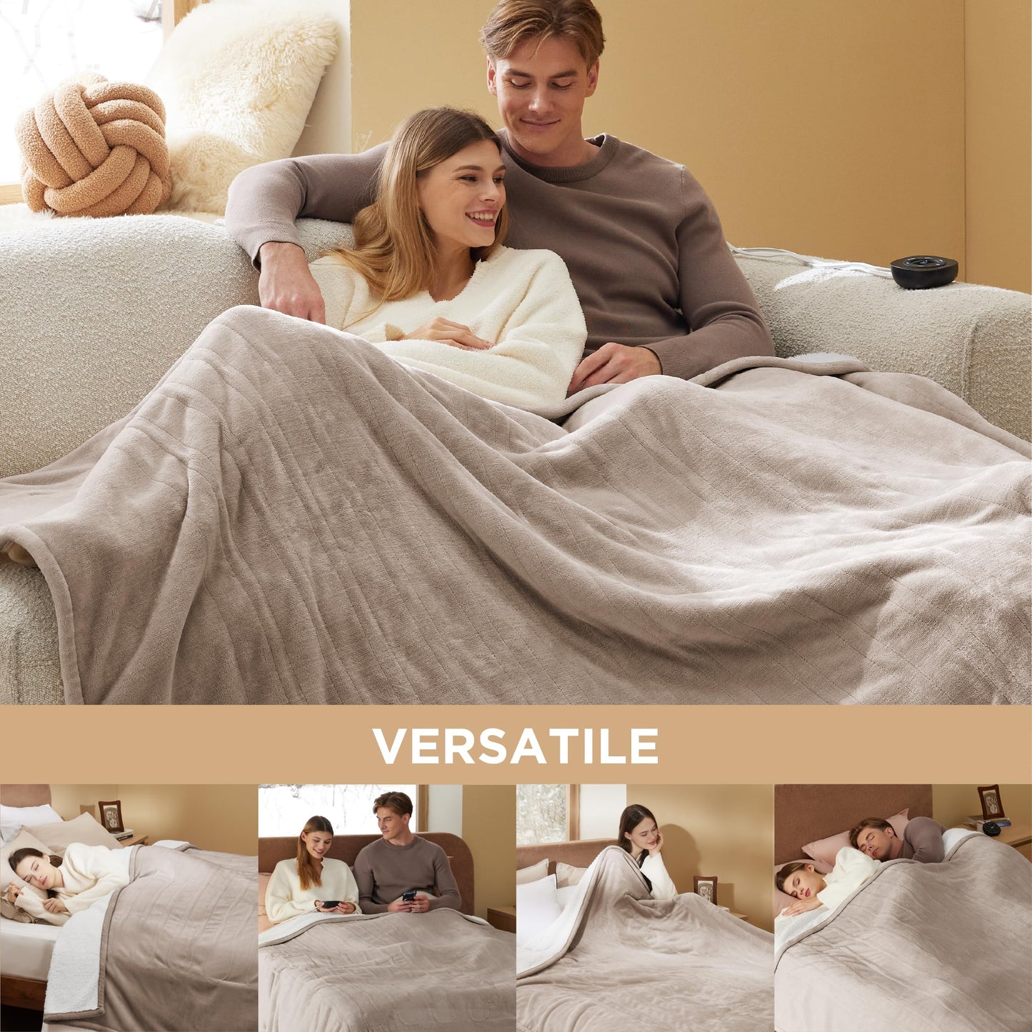 Electric Heated Blanket/Throw - Seamless Flannel Electric Blanket, Heating Blanket with 4 Time Settings & 6 Heat Settings, Warm Blanket Gift for Grandma (50x60 inches, Black)