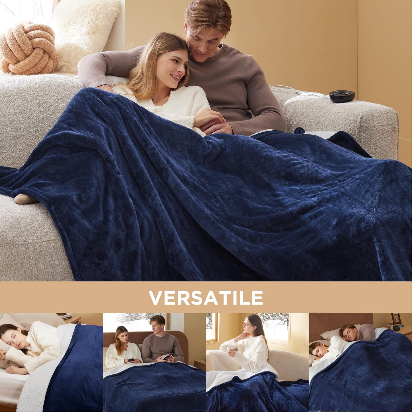 Electric Heated Blanket/Throw - Seamless Flannel Electric Blanket, Heating Blanket with 4 Time Settings & 6 Heat Settings, Warm Blanket Gift for Grandma (50x60 inches, Black)