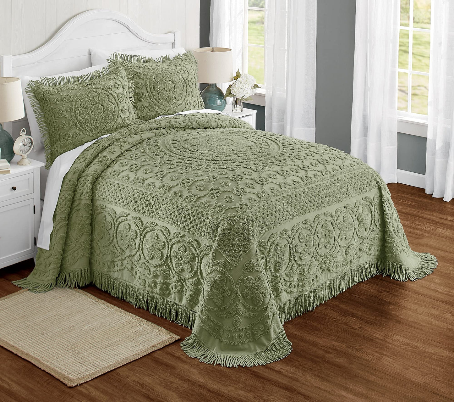 Montgomery Ward Emily Tagesdecke aus Chenille mit Blumenmuster, weiche Baumwolldecke, Steppdecke in Kingsize-Größe in Blush – luxuriöse Hotelbettwäsche, Tagesdecke für Kingsize-Betten (Blush, Kingsize)