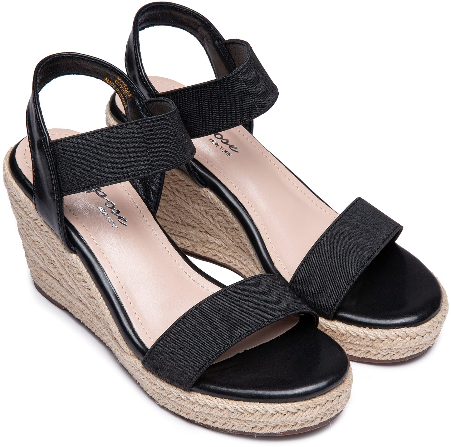 Vepose Damen 881 Keilsandalen Elastischer Fesselriemen Espadrilles Plateau Offene Zehenpartie High Heel Stretch Textil Brautschuhe