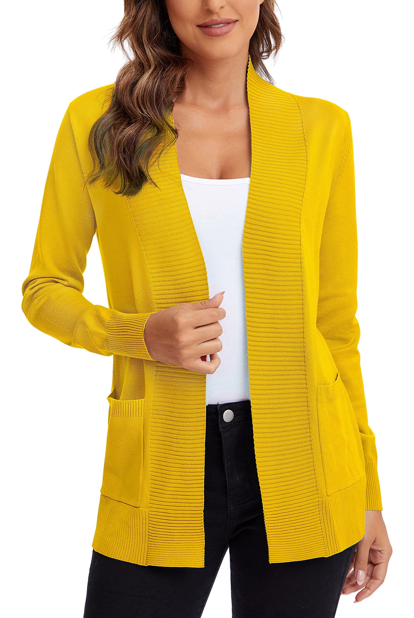 Urban CoCo Leichter Strickjacke für Damen mit offener Vorderseite, lange Ärmel, mit Tasche