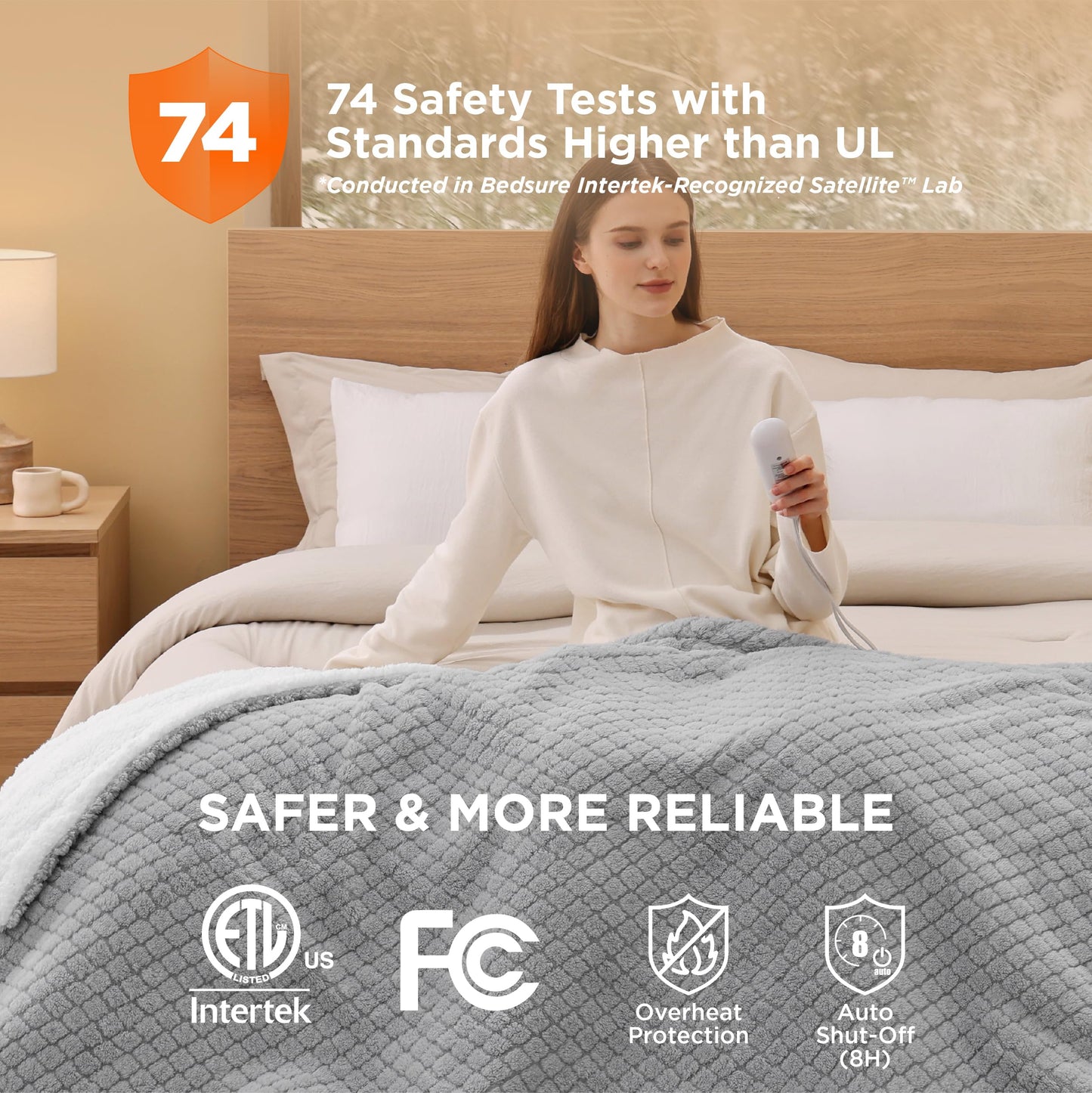 Electric Heated Blanket/Throw - Seamless Flannel Electric Blanket, Heating Blanket with 4 Time Settings & 6 Heat Settings, Warm Blanket Gift for Grandma (50x60 inches, Black)