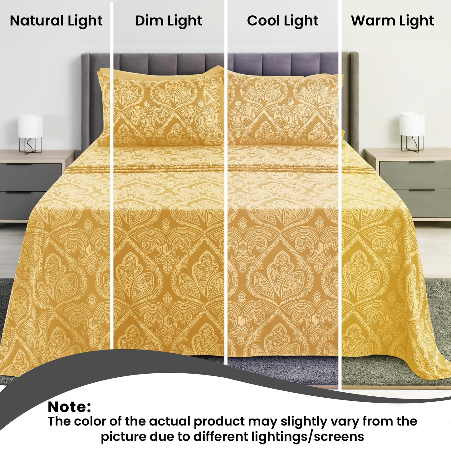 LUX Decor Paisley King-Bettlaken-Set, 6-teilig, weiche, knitterfreie Mikrofaser-Bettlaken – luxuriös bedruckte Bettlaken, inklusive Bettlaken, Spannbettlaken mit tiefen Taschen und 4 Kissenbezügen – Taupe