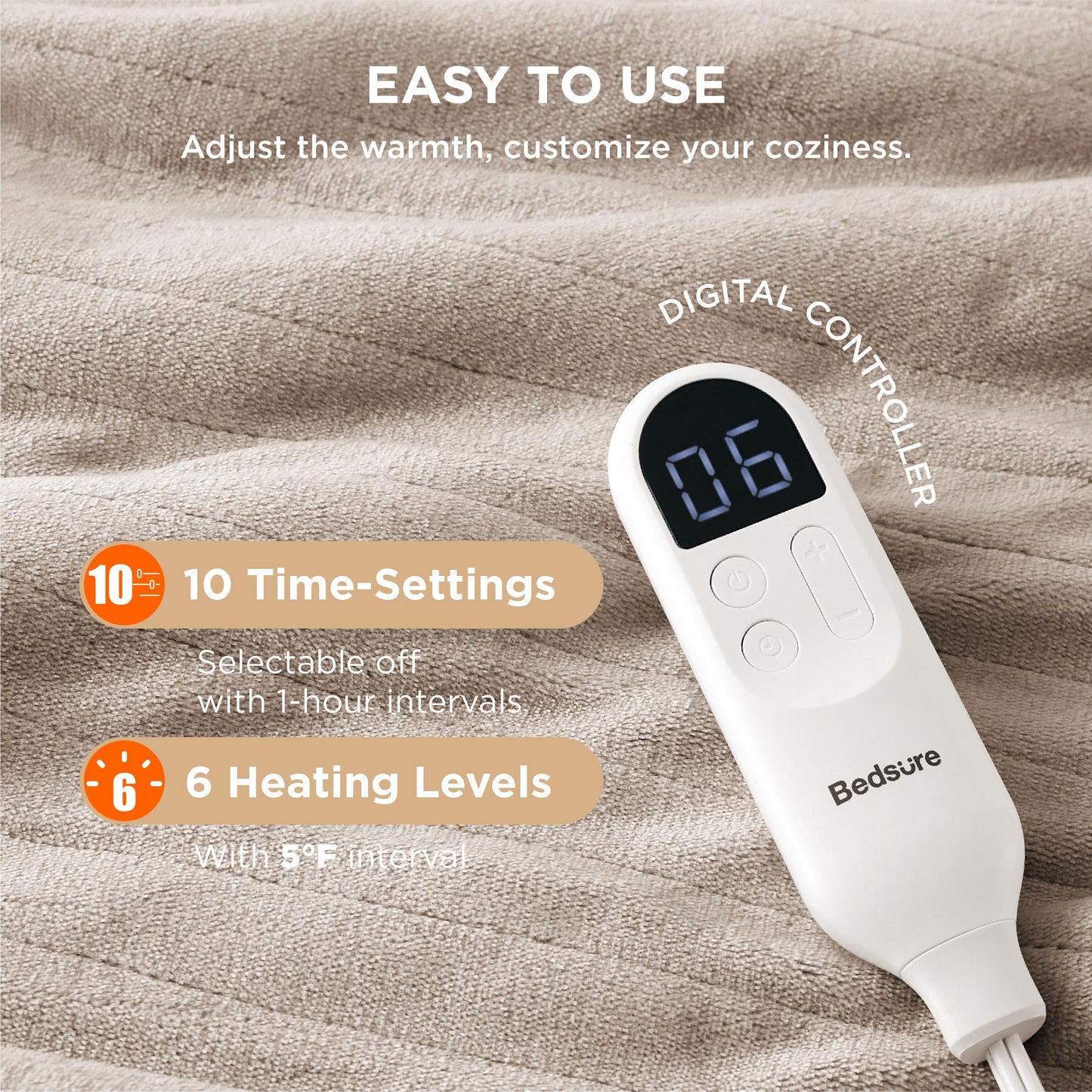 Electric Heated Blanket/Throw - Seamless Flannel Electric Blanket, Heating Blanket with 4 Time Settings & 6 Heat Settings, Warm Blanket Gift for Grandma (50x60 inches, Black)