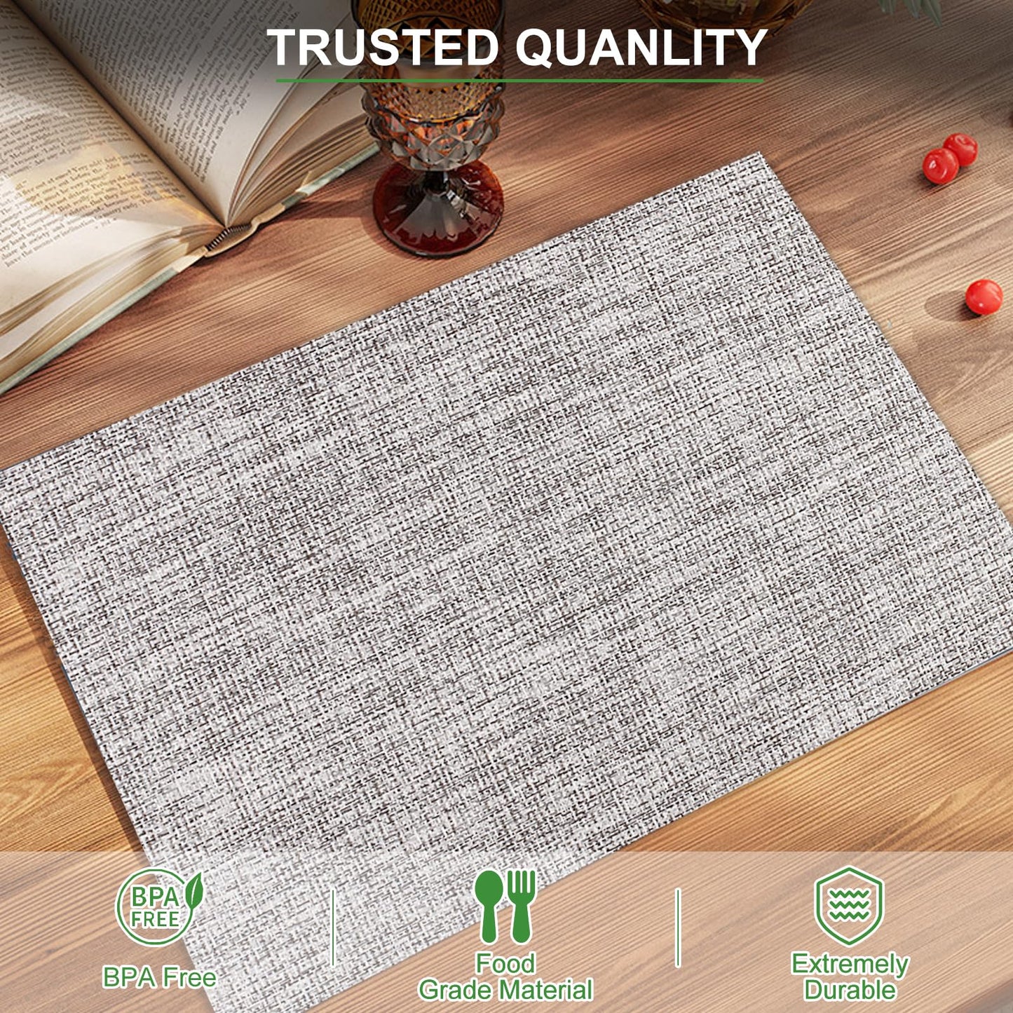 Tischsets 6er-Set, gewebtes Vinyl-Tischset für Esstisch, waschbar, abwischbar, Küchentischsets, strapazierfähige Tischsets für drinnen und draußen, 01 Beige, 6 Stück