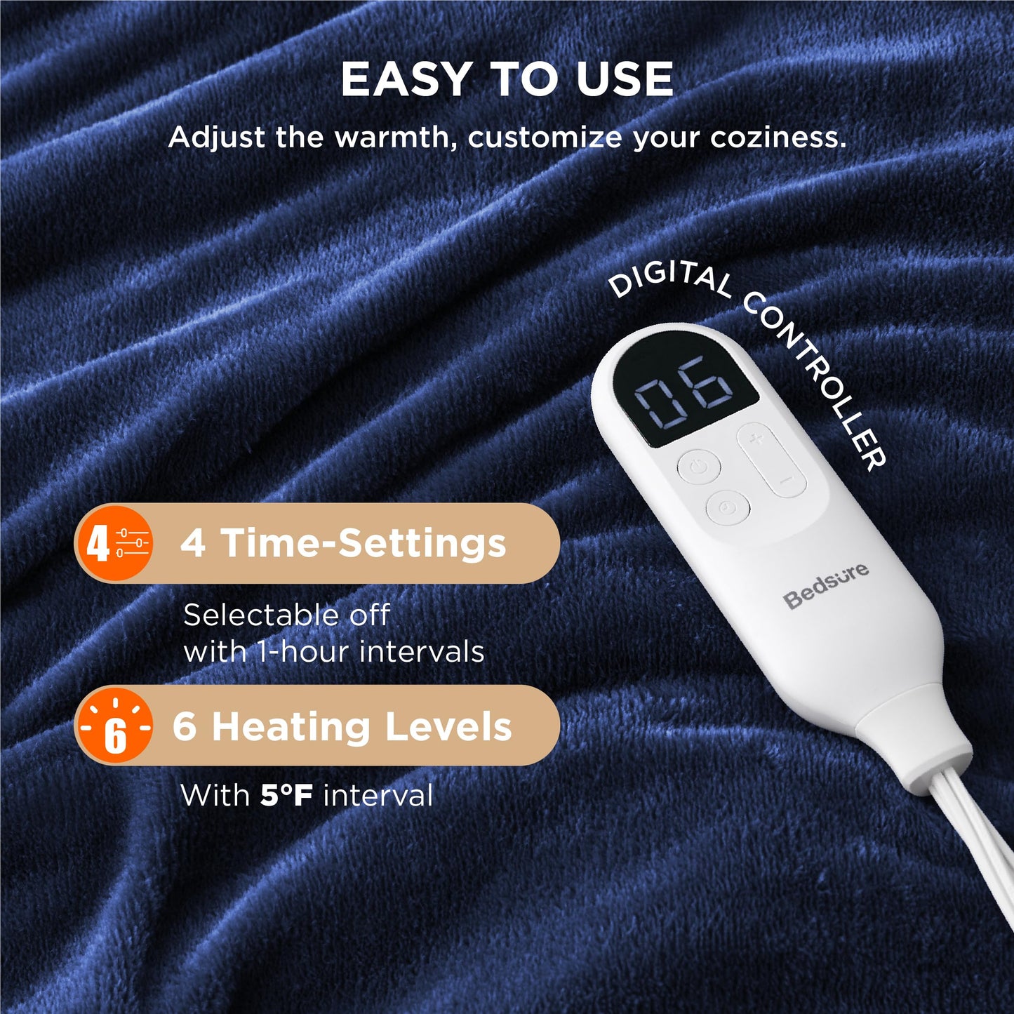 Electric Heated Blanket/Throw - Seamless Flannel Electric Blanket, Heating Blanket with 4 Time Settings & 6 Heat Settings, Warm Blanket Gift for Grandma (50x60 inches, Black)