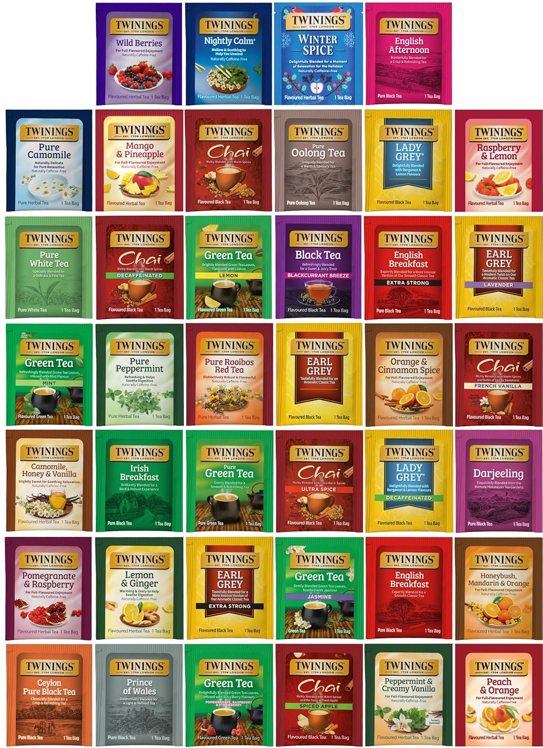 Twinings Tea Bags Variety Collection (Pack of 40) with Honey Sticks
