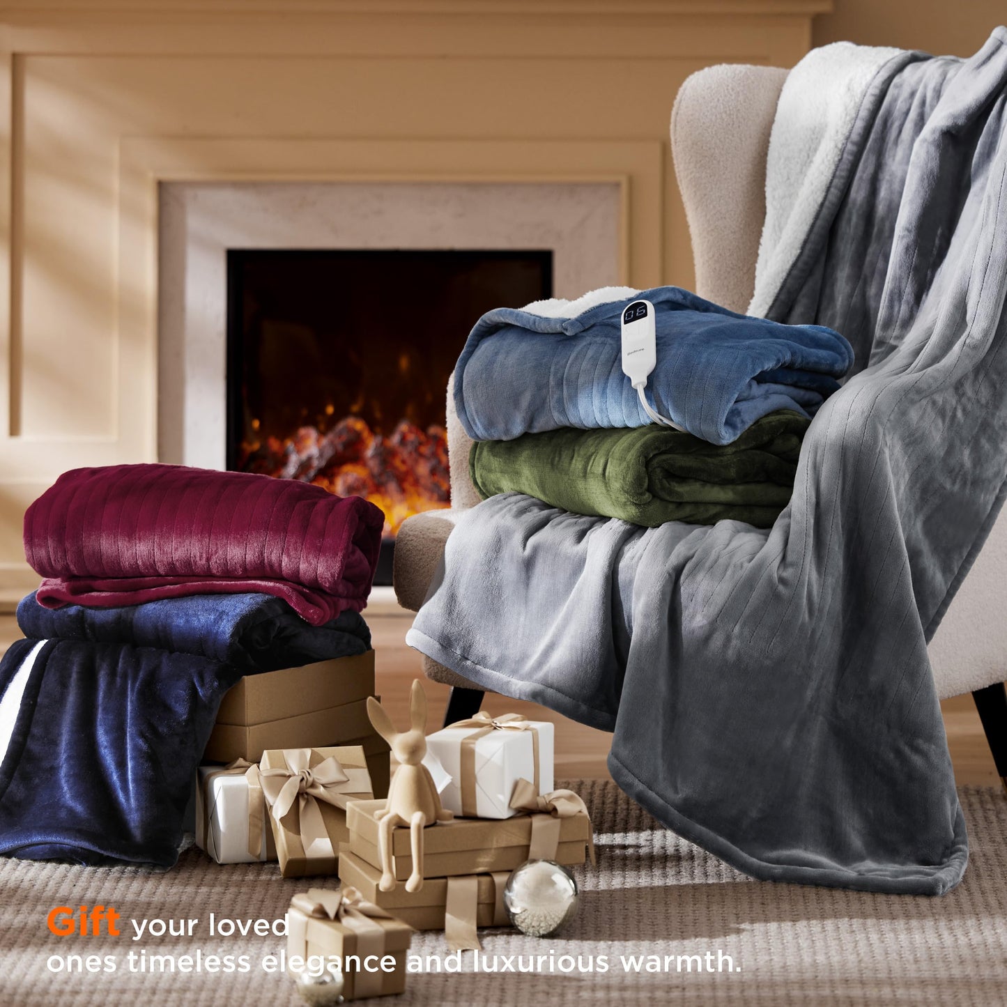 Electric Heated Blanket/Throw - Seamless Flannel Electric Blanket, Heating Blanket with 4 Time Settings & 6 Heat Settings, Warm Blanket Gift for Grandma (50x60 inches, Black)