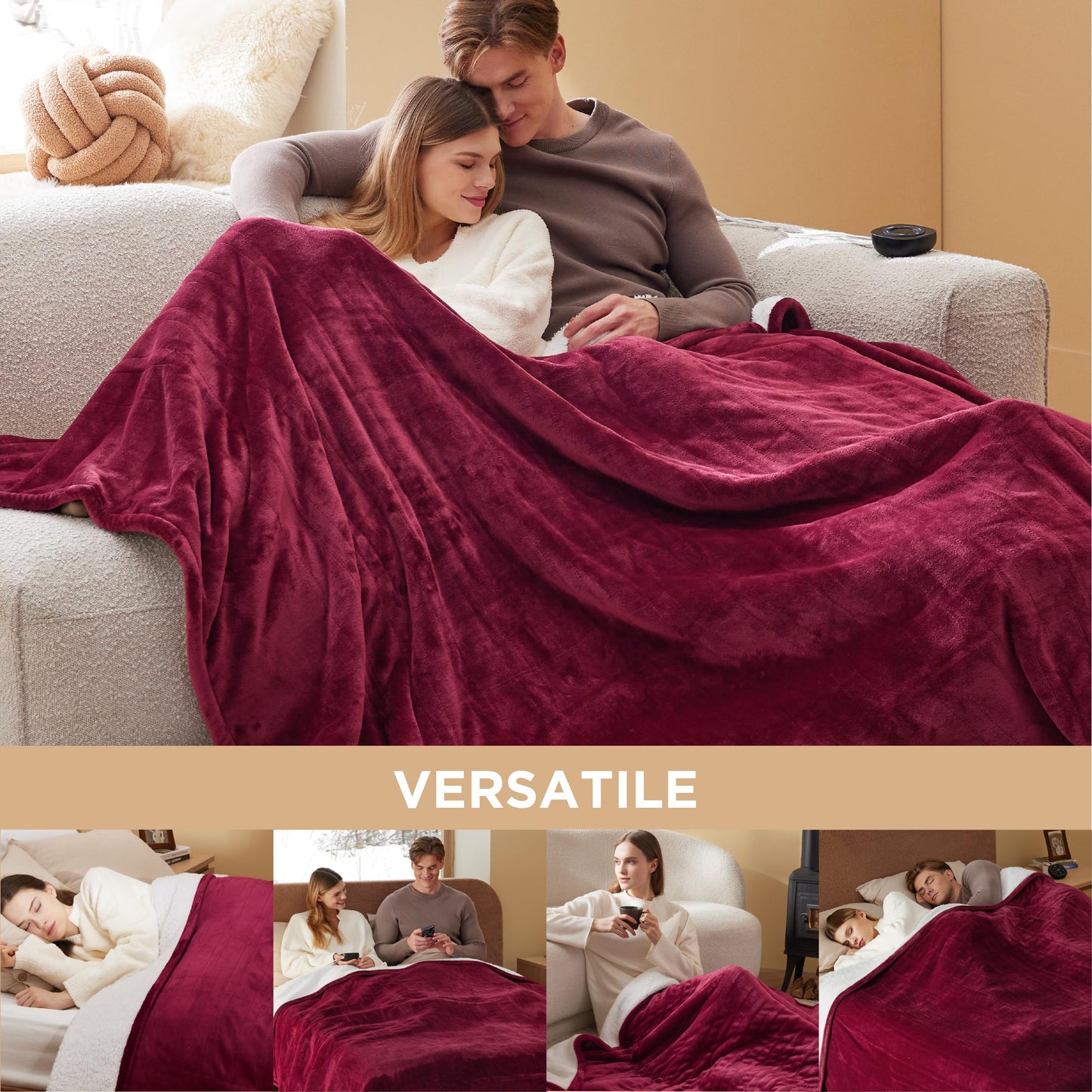 Electric Heated Blanket/Throw - Seamless Flannel Electric Blanket, Heating Blanket with 4 Time Settings & 6 Heat Settings, Warm Blanket Gift for Grandma (50x60 inches, Black)
