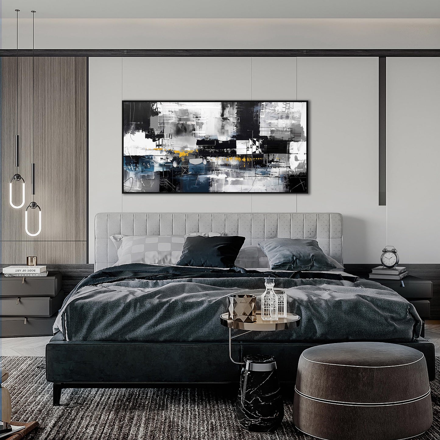 Gold Wall Art White Wall Pictures Beautiful Flower Wall Decorations for Living Room Black Artwork 24"x48" Art for Home Office