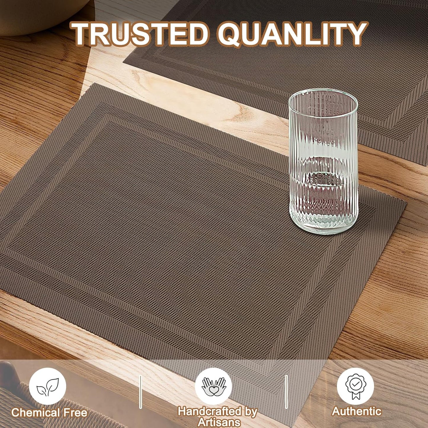 Tischsets 6er-Set, gewebtes Vinyl-Tischset für Esstisch, waschbar, abwischbar, Küchentischsets, strapazierfähige Tischsets für drinnen und draußen, 01 Beige, 6 Stück