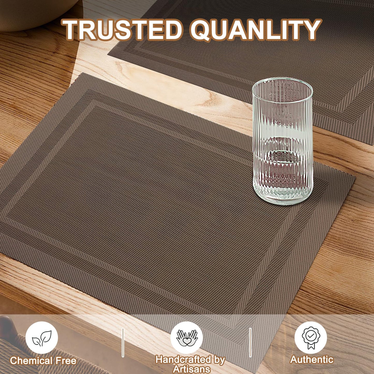 Tischsets 6er-Set, gewebtes Vinyl-Tischset für Esstisch, waschbar, abwischbar, Küchentischsets, strapazierfähige Tischsets für drinnen und draußen, 01 Beige, 6 Stück