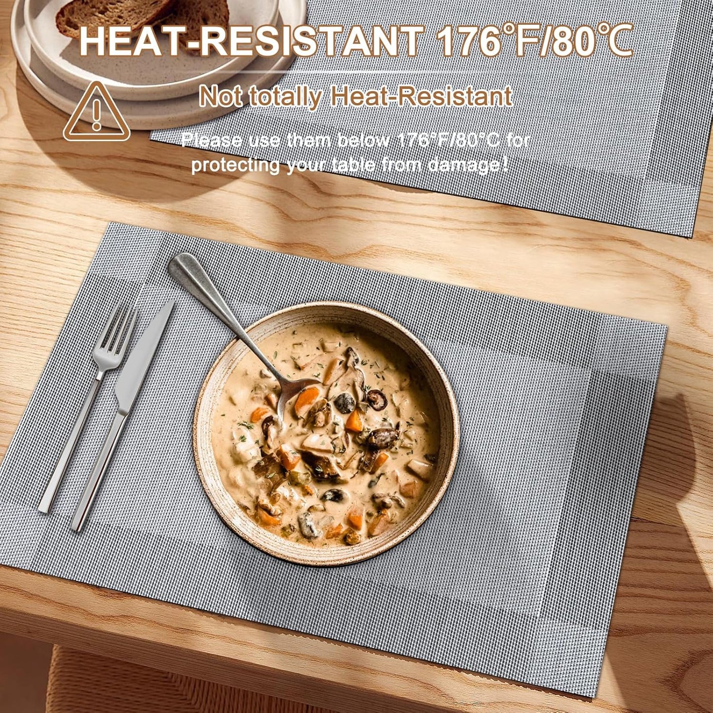Tischsets 6er-Set, gewebtes Vinyl-Tischset für Esstisch, waschbar, abwischbar, Küchentischsets, strapazierfähige Tischsets für drinnen und draußen, 01 Beige, 6 Stück