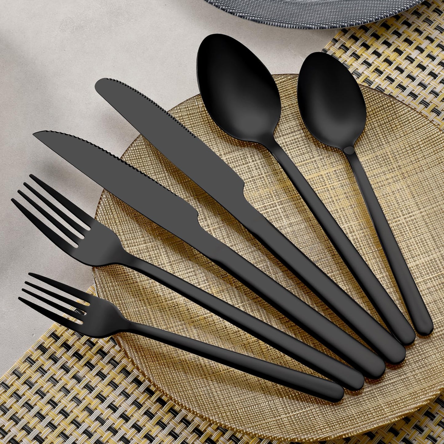 24 Pcs Gold Silverware Set with Steak Knives, Food-Grade Stainless Steel Flatware Cutlery Set for 4, Mirror Polished Tableware Eating Utensils Set for Kitchen, Knife Fork Spoon Set, Dishwasher Safe