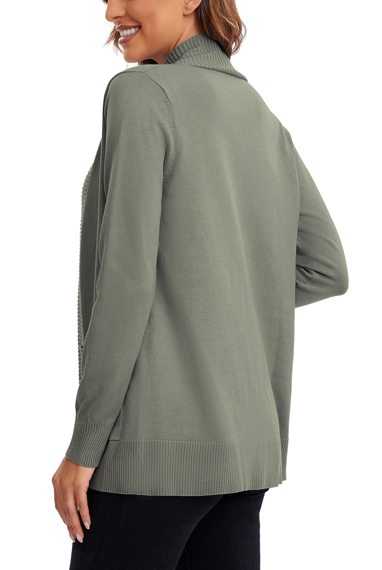 Urban CoCo Leichter Strickjacke für Damen mit offener Vorderseite, lange Ärmel, mit Tasche