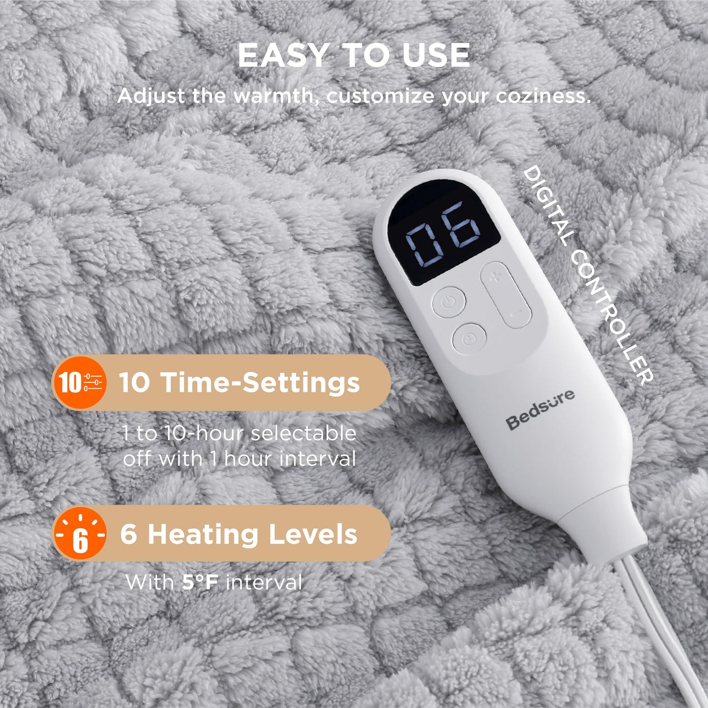 Electric Heated Blanket/Throw - Seamless Flannel Electric Blanket, Heating Blanket with 4 Time Settings & 6 Heat Settings, Warm Blanket Gift for Grandma (50x60 inches, Black)