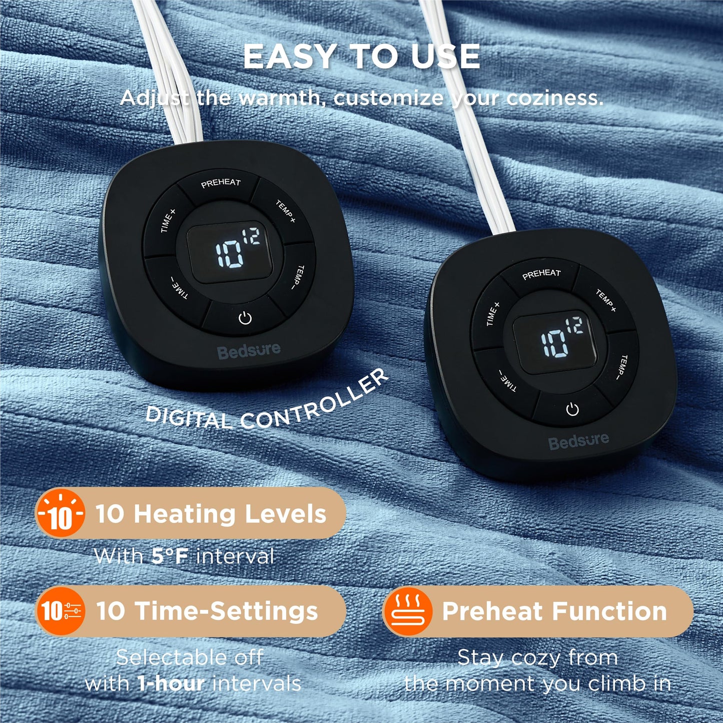 Electric Heated Blanket/Throw - Seamless Flannel Electric Blanket, Heating Blanket with 4 Time Settings & 6 Heat Settings, Warm Blanket Gift for Grandma (50x60 inches, Black)