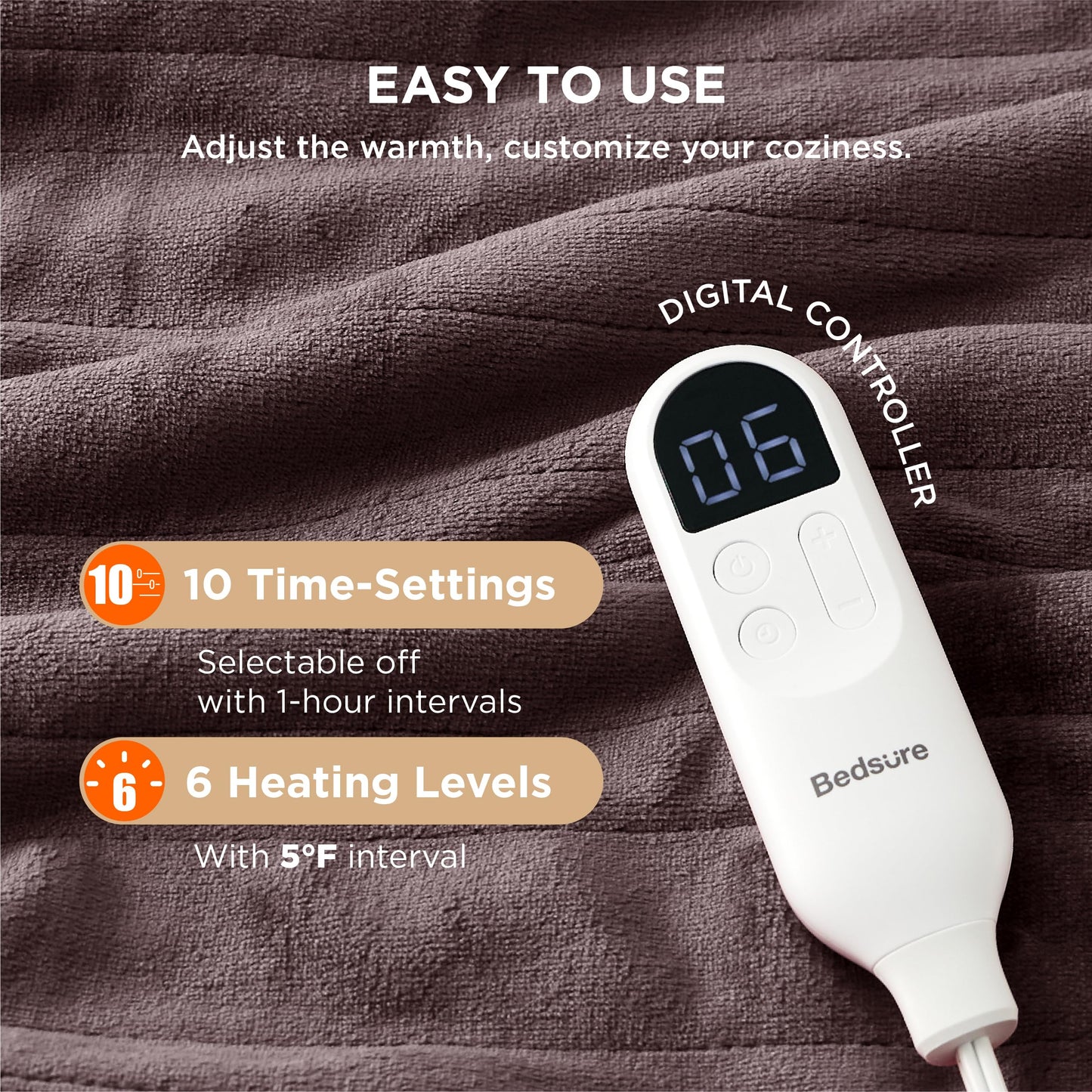 Electric Heated Blanket/Throw - Seamless Flannel Electric Blanket, Heating Blanket with 4 Time Settings & 6 Heat Settings, Warm Blanket Gift for Grandma (50x60 inches, Black)