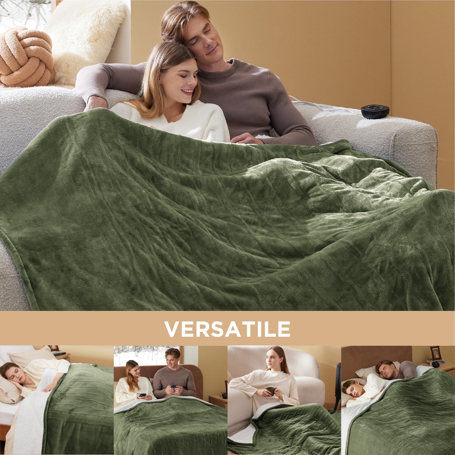 Electric Heated Blanket/Throw - Seamless Flannel Electric Blanket, Heating Blanket with 4 Time Settings & 6 Heat Settings, Warm Blanket Gift for Grandma (50x60 inches, Black)