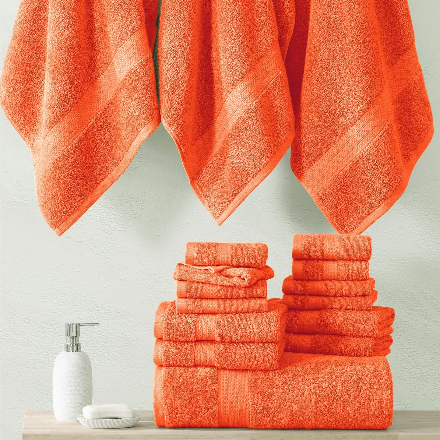 LANE LINEN 24-teiliges Badezimmerhandtuch-Set – 100 % Baumwolle, Badetuch-Sets, 4 Badetücher extragroß, 2 Badelaken, 6 Handtücher fürs Badezimmer, 8 Waschlappen, 4 Fingerkuppen-Handtücher – weiße Handtücher