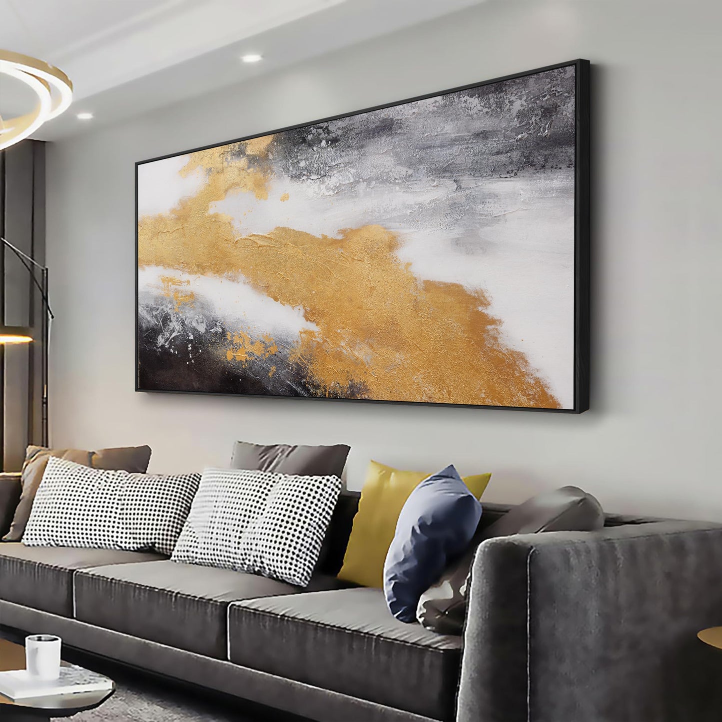 Gerahmte Wandkunst, abstrakte Wanddekoration mit Blattgold, Leinwanddrucke, Gemälde, abstrakte Kunstwerke für Wohnzimmer, Büro, Schlafzimmer, Heimdekoration, 61 x 121 cm