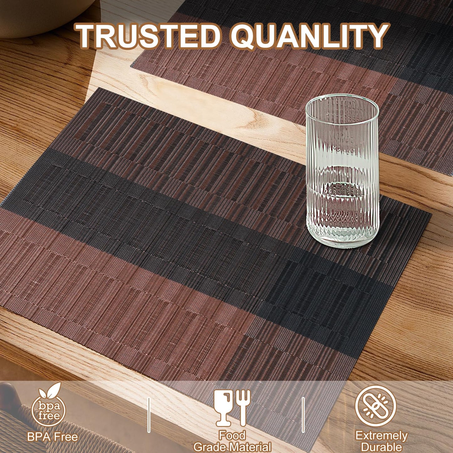 Tischsets 6er-Set, gewebtes Vinyl-Tischset für Esstisch, waschbar, abwischbar, Küchentischsets, strapazierfähige Tischsets für drinnen und draußen, 01 Beige, 6 Stück