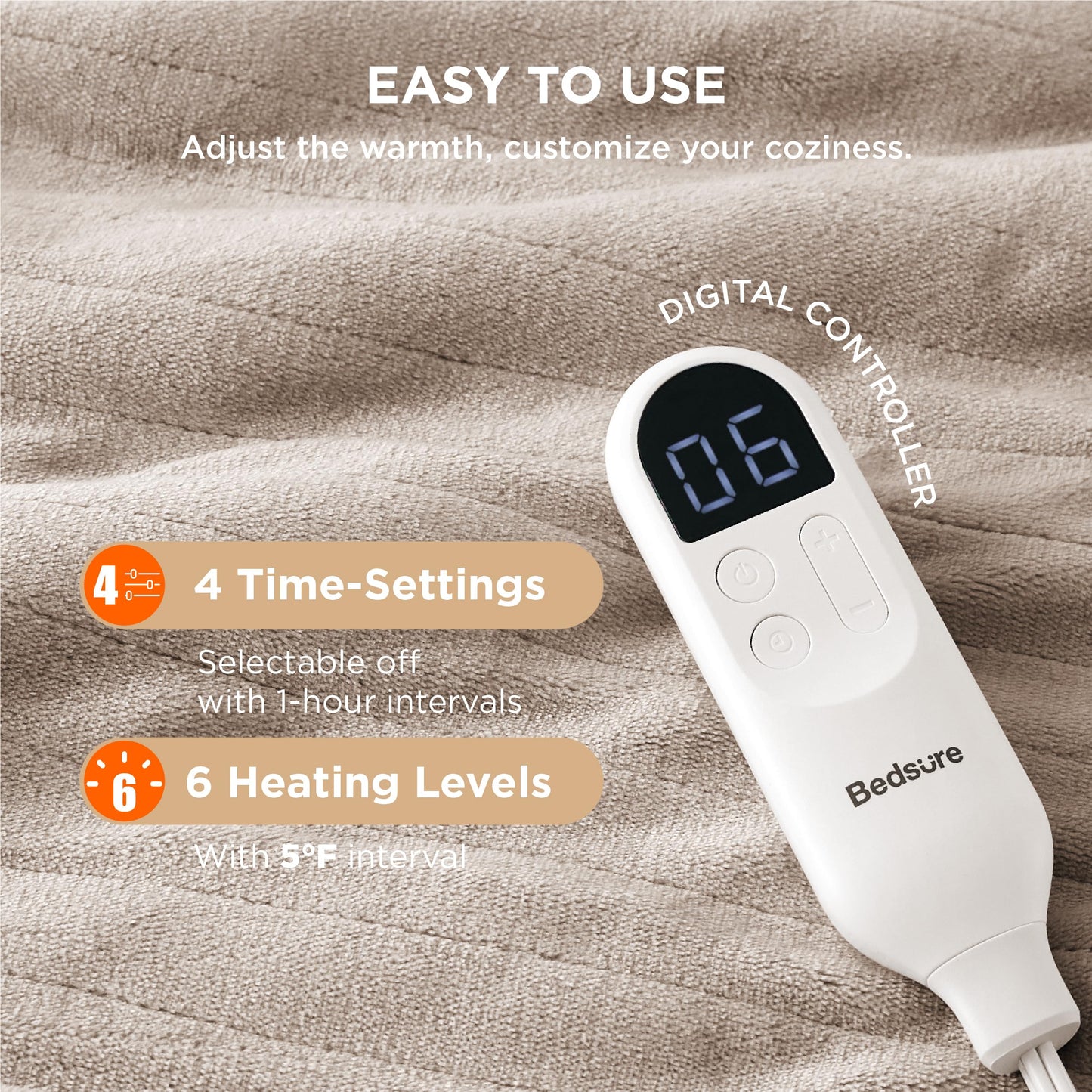 Electric Heated Blanket/Throw - Seamless Flannel Electric Blanket, Heating Blanket with 4 Time Settings & 6 Heat Settings, Warm Blanket Gift for Grandma (50x60 inches, Black)