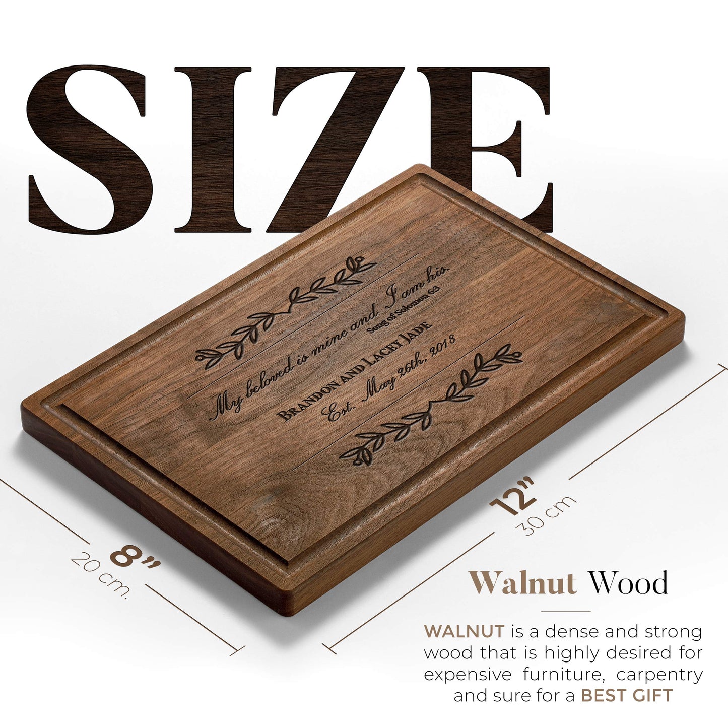 Personalisiertes Walnuss-Schneidebrett mit Untersetzern, Mineralöl und Geschenkverpackung erhältlich – Gestalten Sie Ihr eigenes Schneidebrett, hergestellt in den USA (Design 22, 3. Walnuss 17"x11")