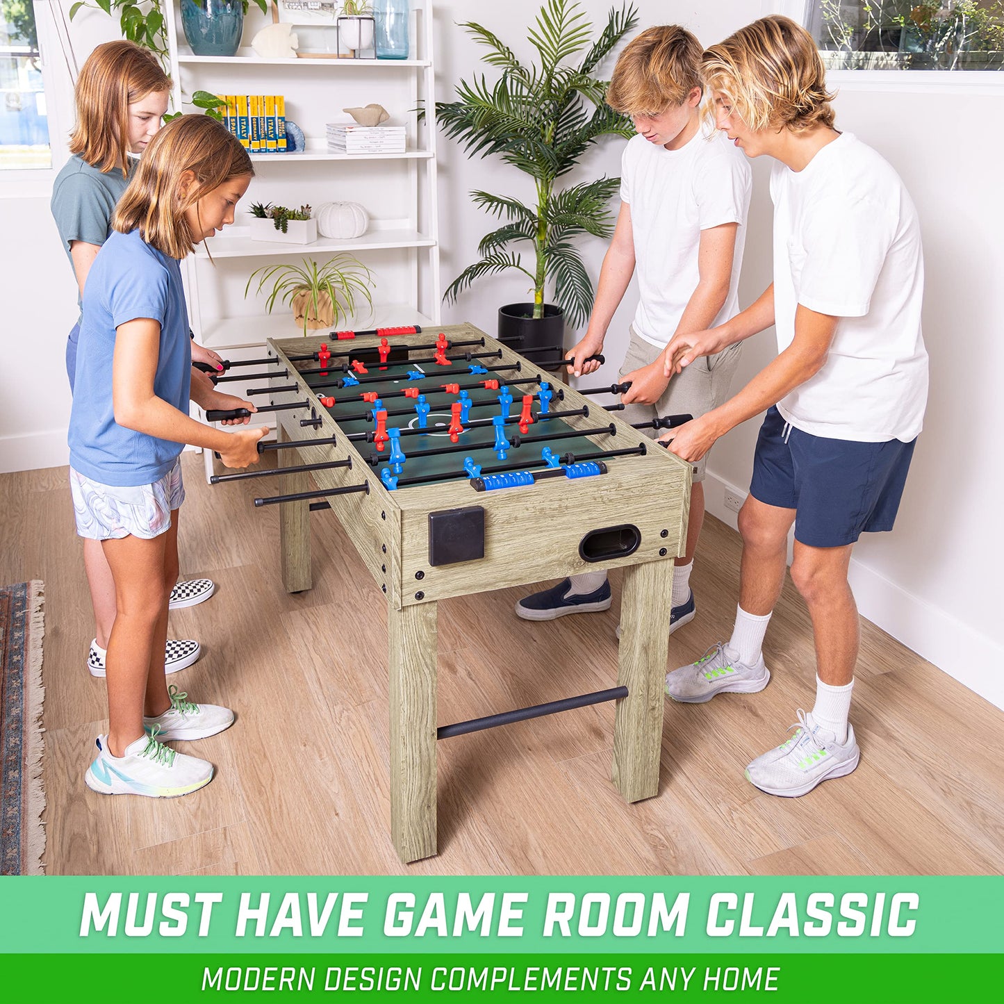 GoSports 48 Inch Game Room Size Foosball Table - Includes 4 Balls and 2 Cup Holders – Black, Oak, or White
