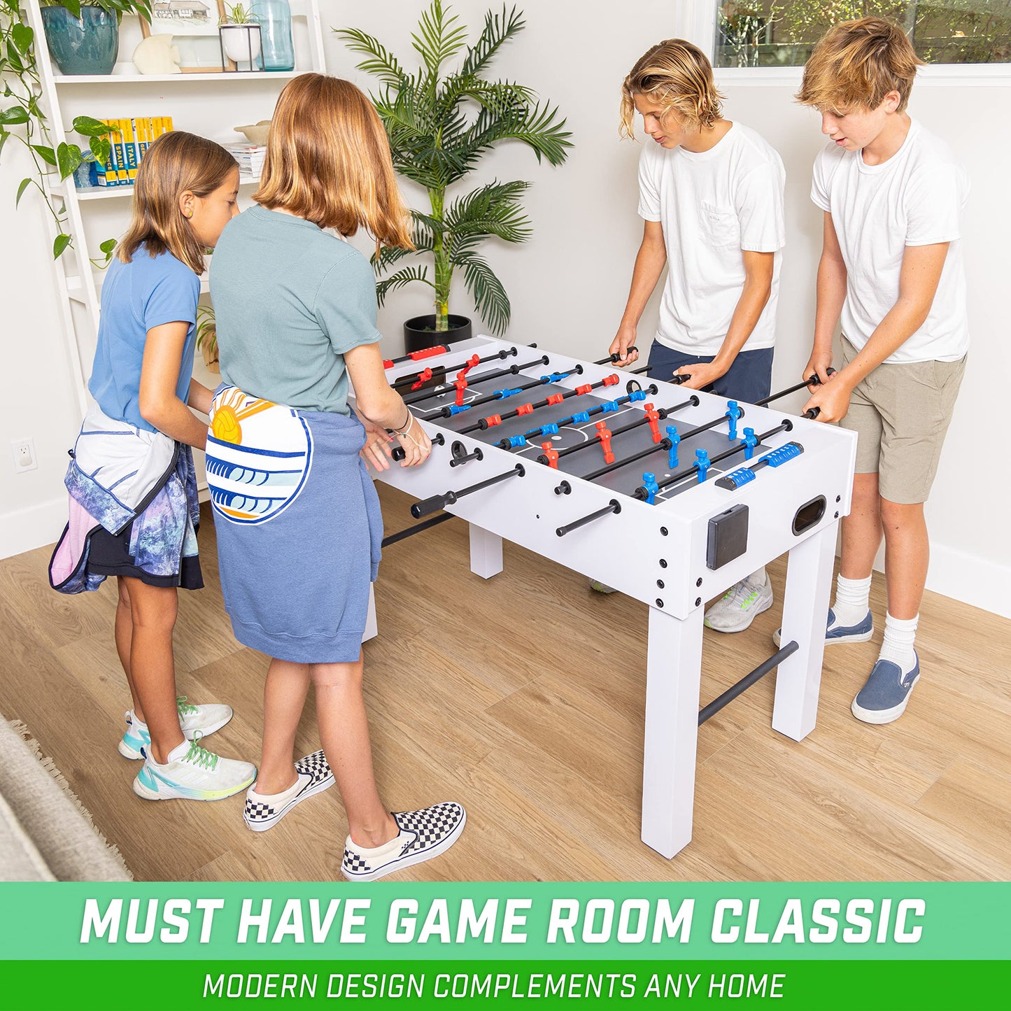 GoSports 48 Inch Game Room Size Foosball Table - Includes 4 Balls and 2 Cup Holders – Black, Oak, or White