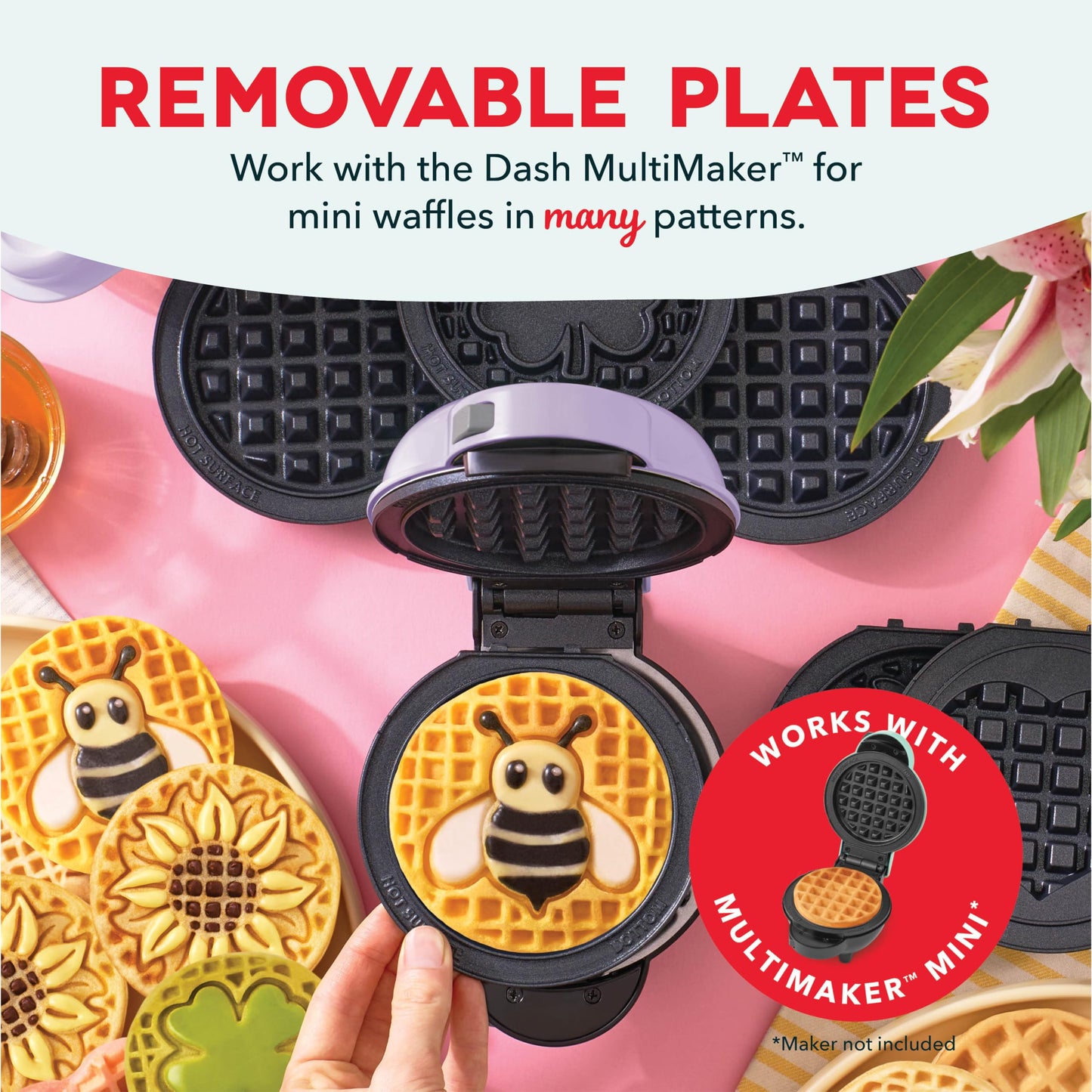 DASH Multimaker Mini System Two 4” Nonstick Removable Waffle Plates (Gingerbread & Snowflake) - 2Pc Plate Pack for Waffle Iron & Griddle, Compatible with Dash MultiMaker Mini System, Nonstick Surface