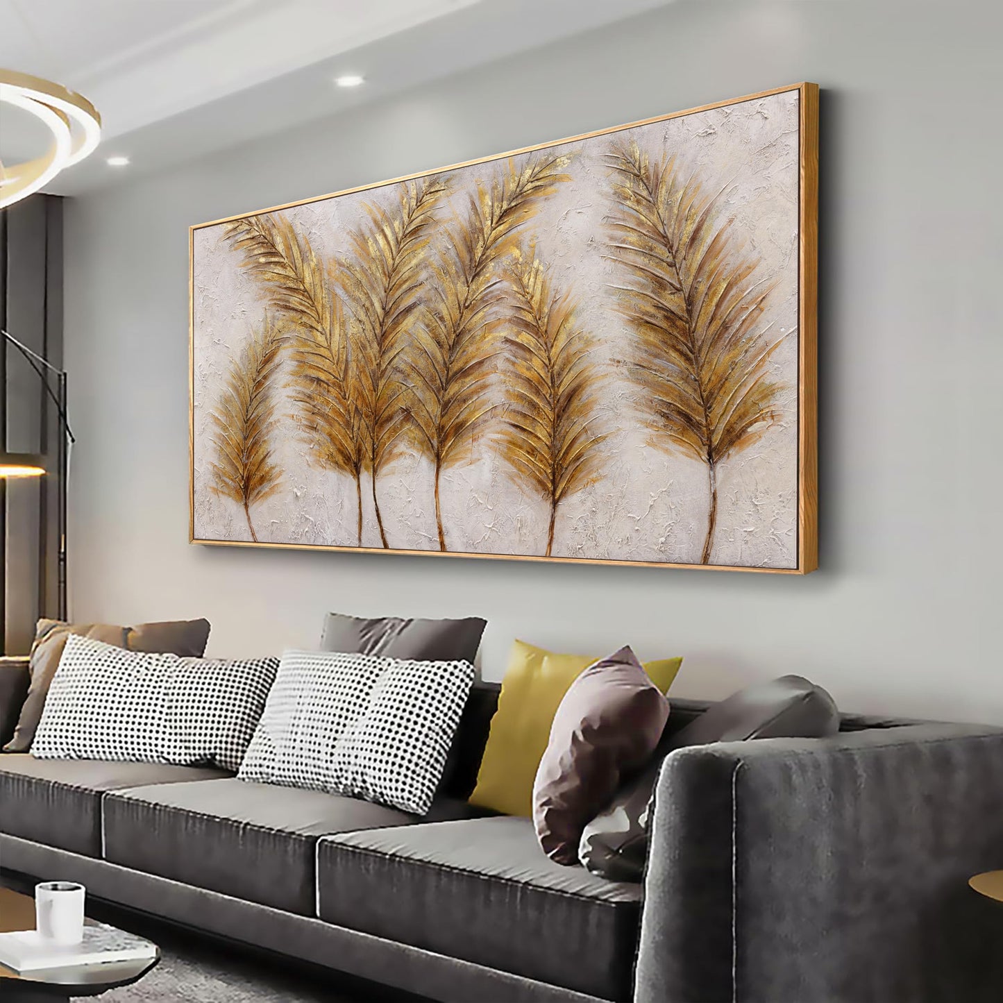 Gerahmte Wandkunst, abstrakte Wanddekoration mit Blattgold, Leinwanddrucke, Gemälde, abstrakte Kunstwerke für Wohnzimmer, Büro, Schlafzimmer, Heimdekoration, 61 x 121 cm