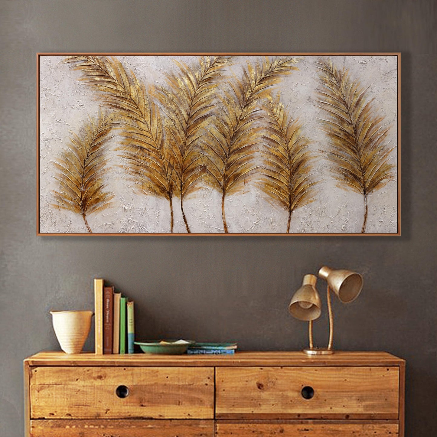Gerahmte Wandkunst, abstrakte Wanddekoration mit Blattgold, Leinwanddrucke, Gemälde, abstrakte Kunstwerke für Wohnzimmer, Büro, Schlafzimmer, Heimdekoration, 61 x 121 cm