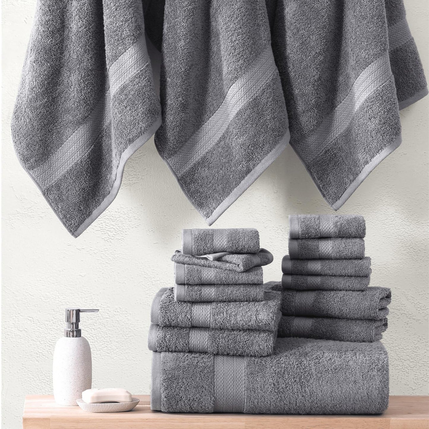LANE LINEN 24-teiliges Badezimmerhandtuch-Set – 100 % Baumwolle, Badetuch-Sets, 4 Badetücher extragroß, 2 Badelaken, 6 Handtücher fürs Badezimmer, 8 Waschlappen, 4 Fingerkuppen-Handtücher – weiße Handtücher