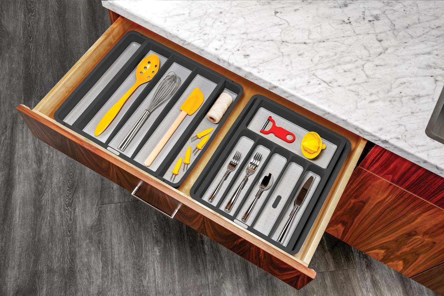 madesmart Klassische große Utensilienablage mit weichem Griff, rutschfeste Küchenschublade, Mehrzweck-Organisation für den Haushalt, BPA-frei, Granit
