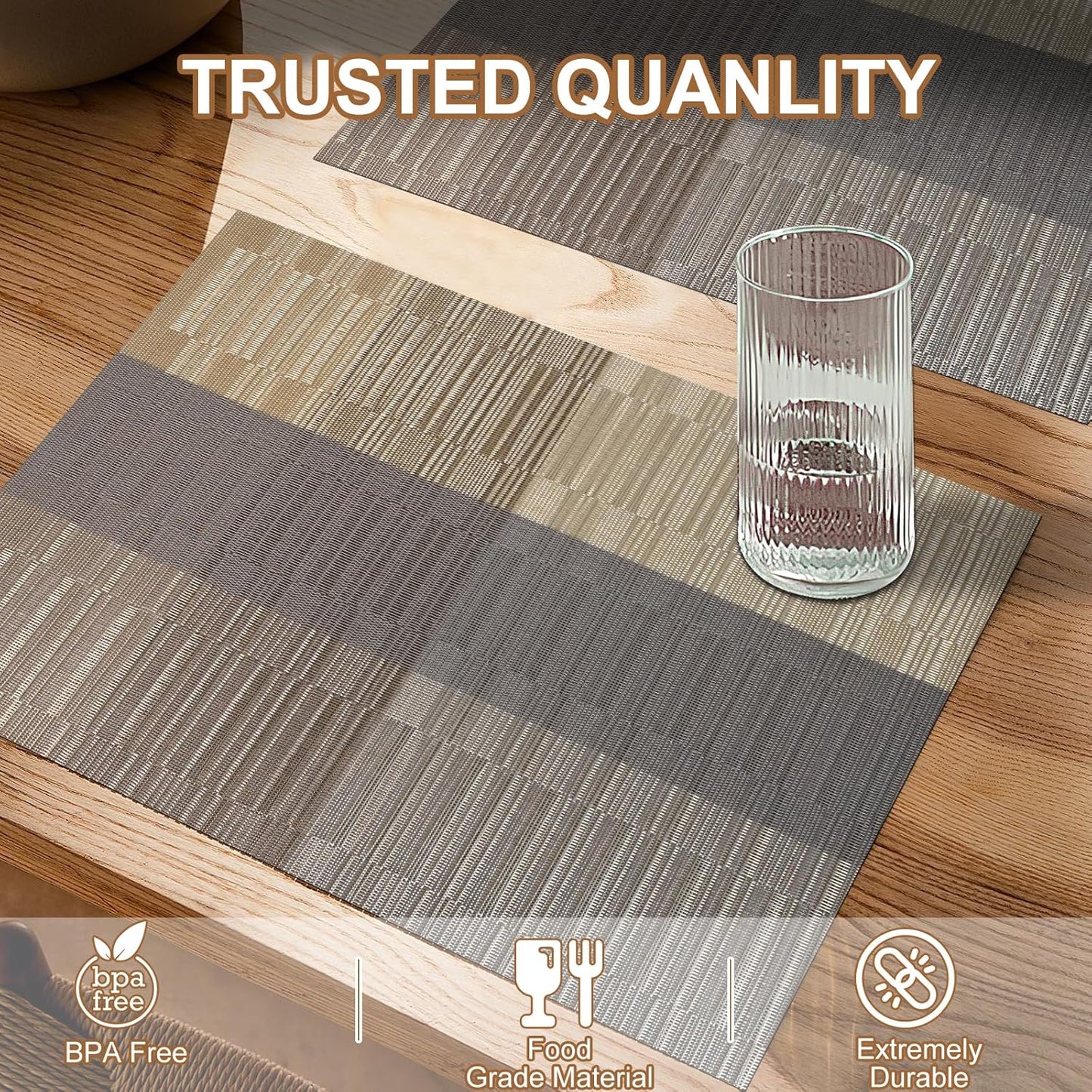 Tischsets 6er-Set, gewebtes Vinyl-Tischset für Esstisch, waschbar, abwischbar, Küchentischsets, strapazierfähige Tischsets für drinnen und draußen, 01 Beige, 6 Stück