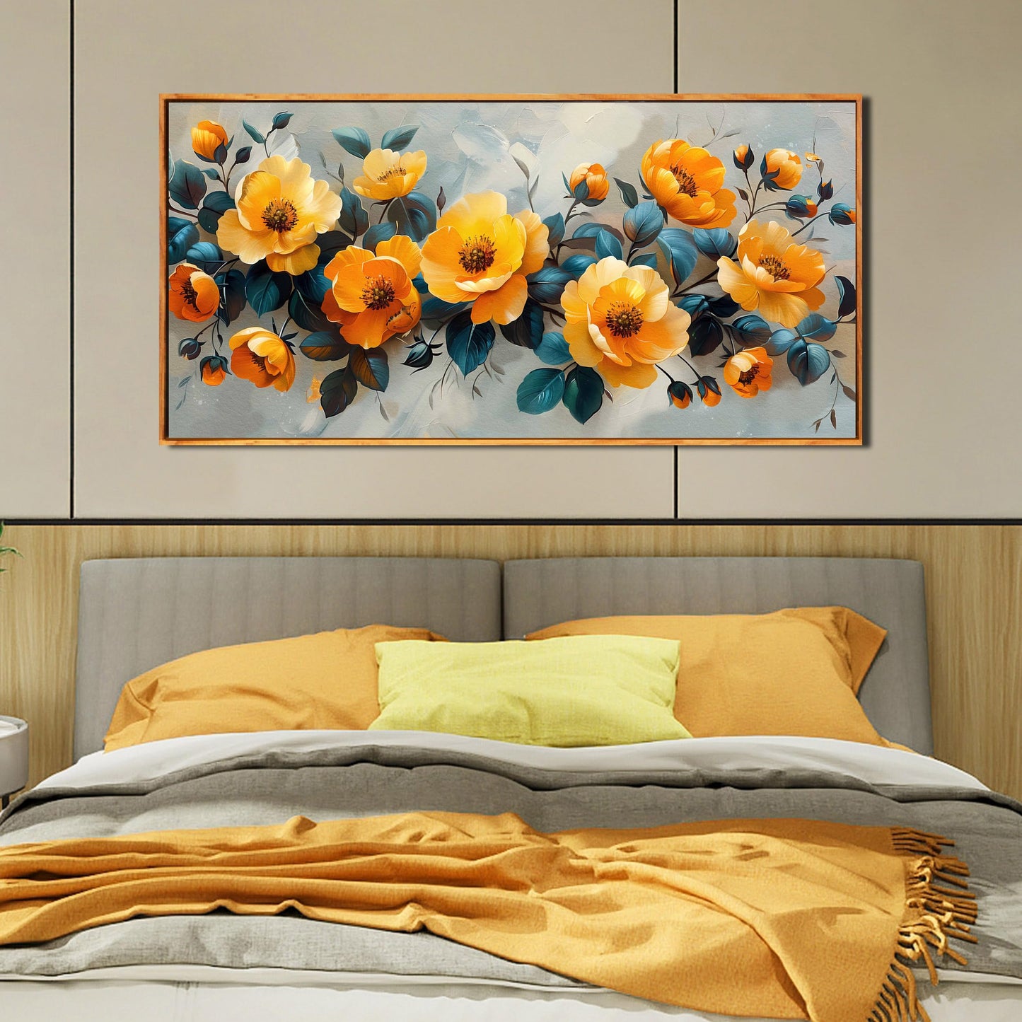 Gold Wall Art White Wall Pictures Beautiful Flower Wall Decorations for Living Room Black Artwork 24"x48" Art for Home Office