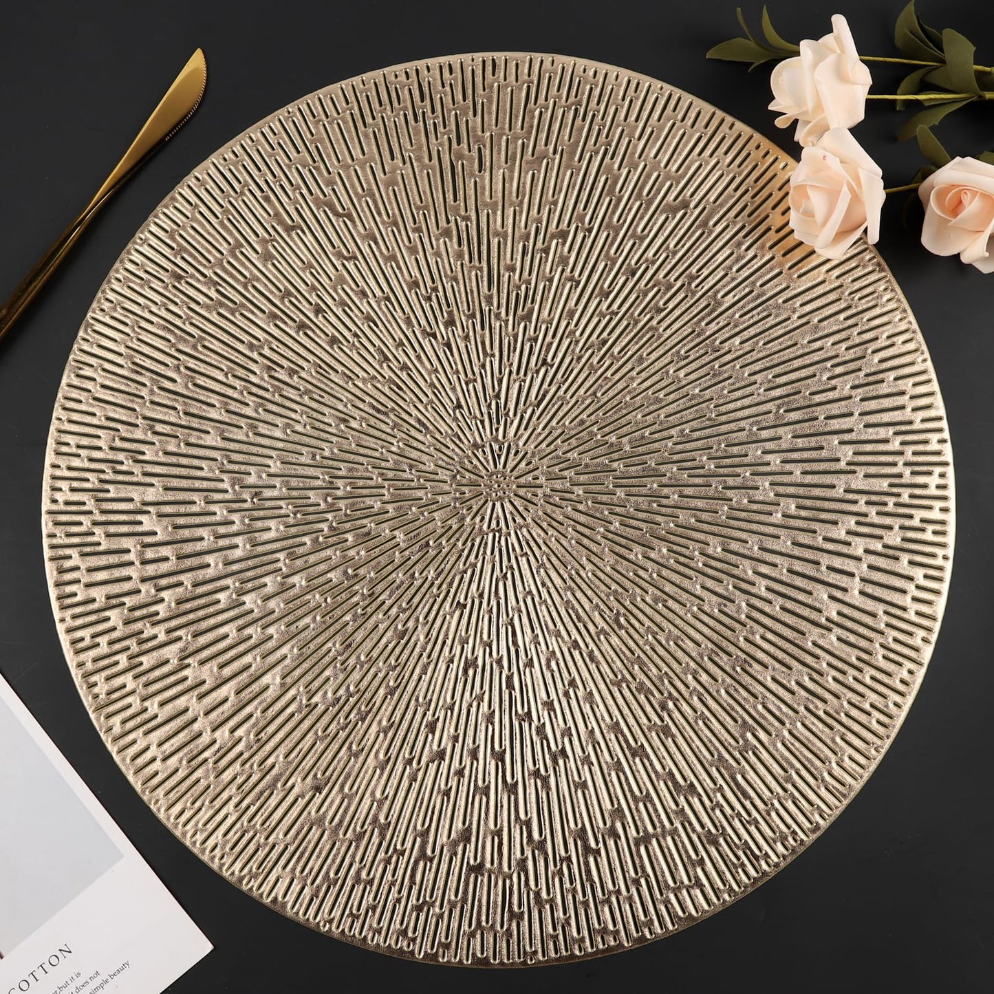 Silberne, runde Tischsets, ausgehöhlte, waschbare und abwischbare Tischsets, Tischsets aus gepresstem Vinyl, 6er-Set für Küchendekorationen zum Jubiläumsessen