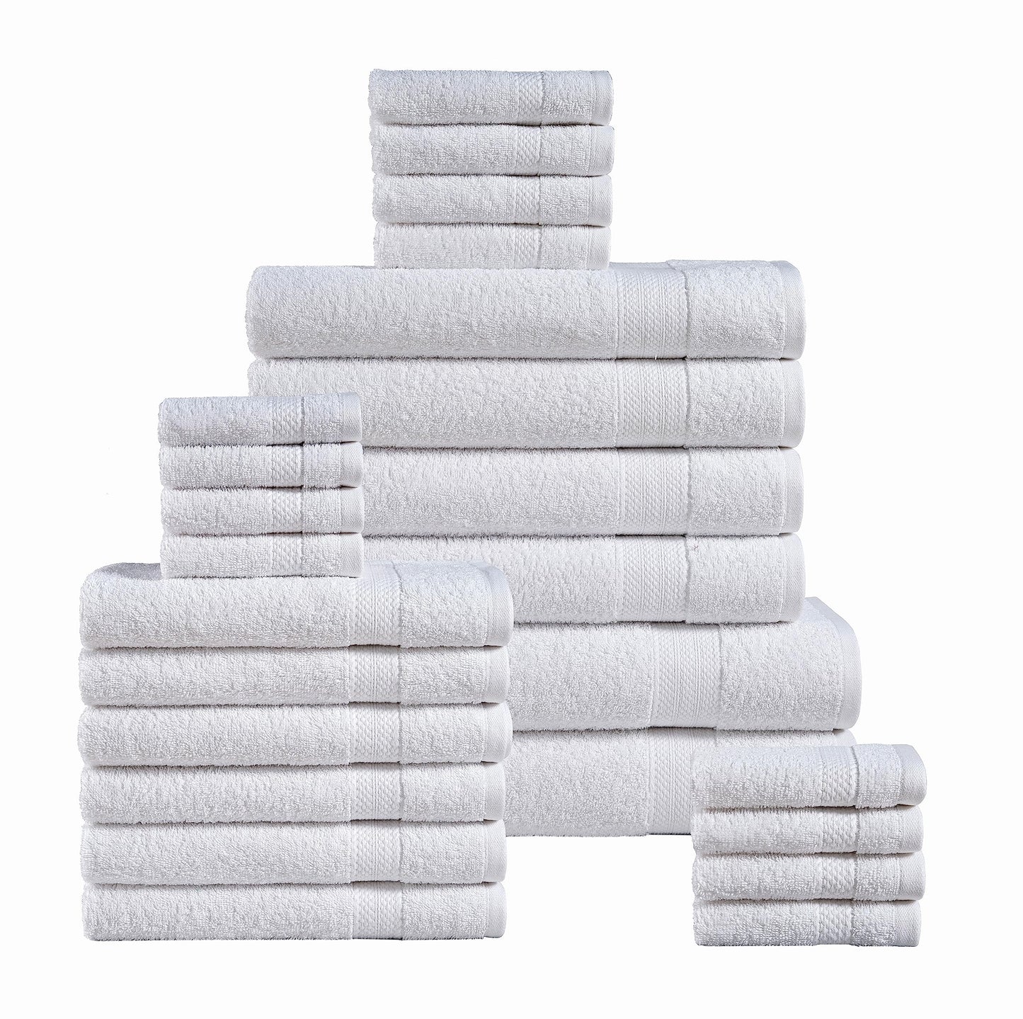 LANE LINEN 24-teiliges Badezimmerhandtuch-Set – 100 % Baumwolle, Badetuch-Sets, 4 Badetücher extragroß, 2 Badelaken, 6 Handtücher fürs Badezimmer, 8 Waschlappen, 4 Fingerkuppen-Handtücher – weiße Handtücher