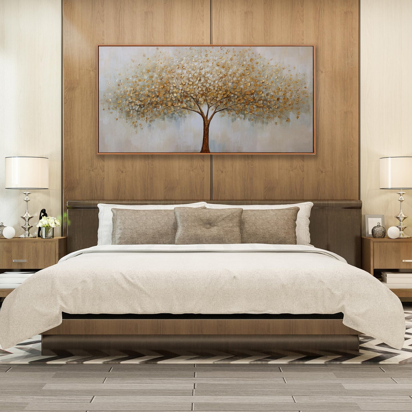 Gerahmte Wandkunst, abstrakte Wanddekoration mit Blattgold, Leinwanddrucke, Gemälde, abstrakte Kunstwerke für Wohnzimmer, Büro, Schlafzimmer, Heimdekoration, 61 x 121 cm