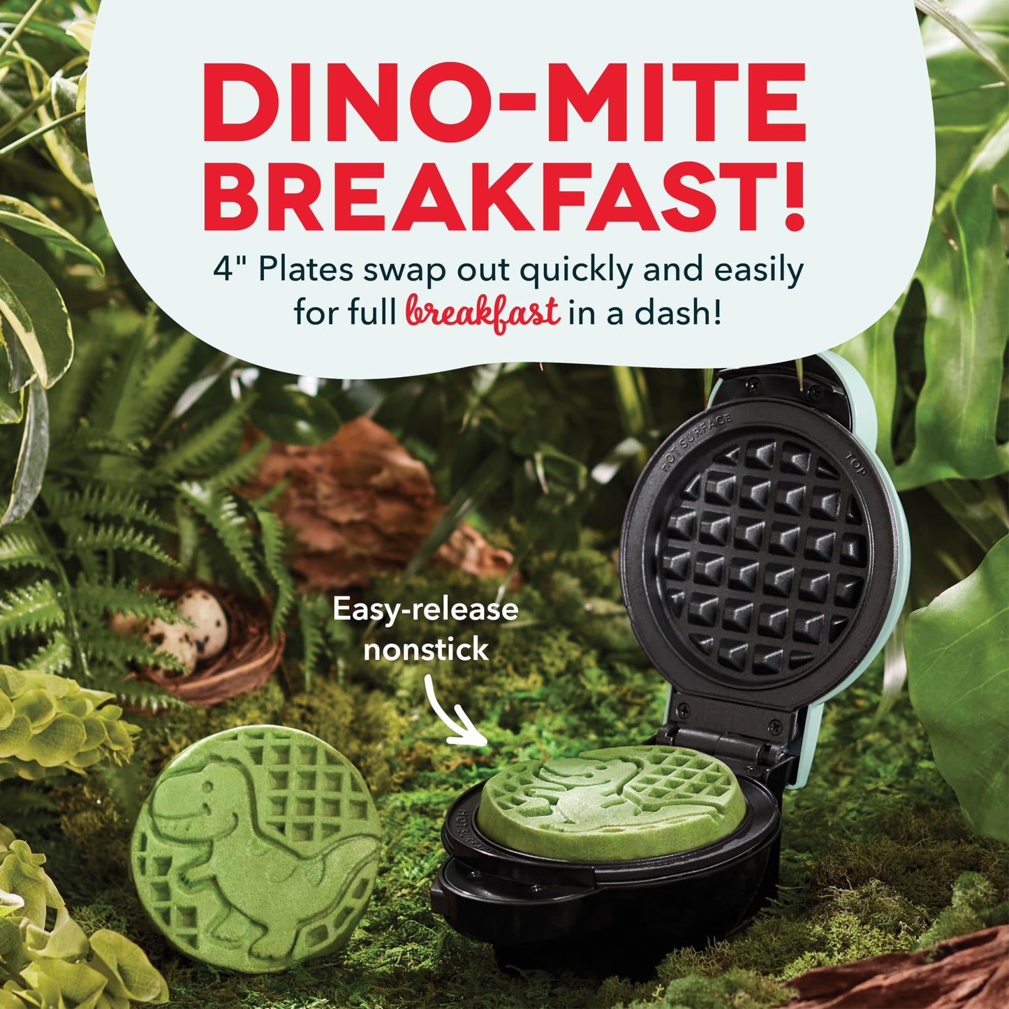 DASH Holiday Multimaker Mini System - Waffle Maker with Six 4” Removable Holiday Plates: Waffle Iron & Griddle, 4-in-1 Mini Waffle Maker for Kids and Families – Nonstick Surface, Santa Waffle (Red)