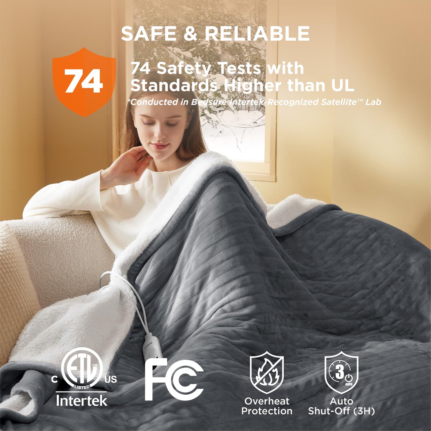 Electric Heated Blanket/Throw - Seamless Flannel Electric Blanket, Heating Blanket with 4 Time Settings & 6 Heat Settings, Warm Blanket Gift for Grandma (50x60 inches, Black)