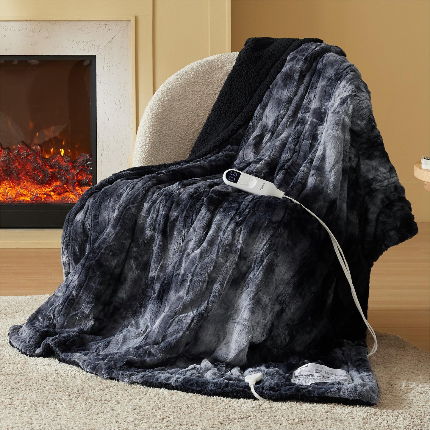 Electric Heated Blanket/Throw - Seamless Flannel Electric Blanket, Heating Blanket with 4 Time Settings & 6 Heat Settings, Warm Blanket Gift for Grandma (50x60 inches, Black)